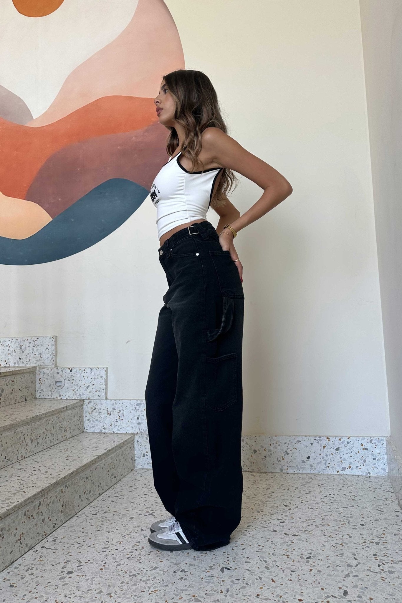Carpenter - High-Waist Washed Black Jeans carpenter CIZARO - Cizaro Jeans