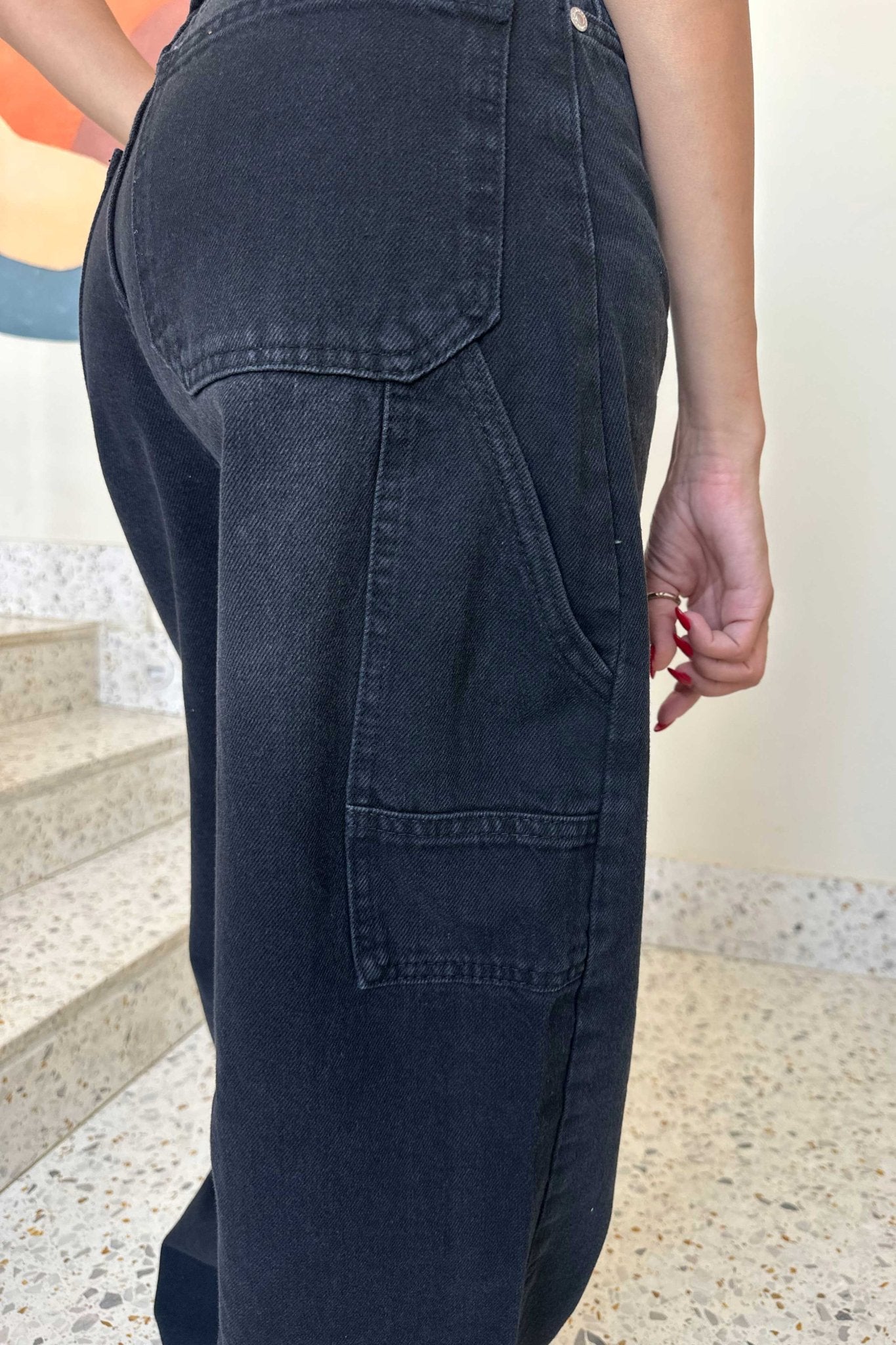 Carpenter - High-Waist Washed Black Jeans carpenter CIZARO - Cizaro Jeans
