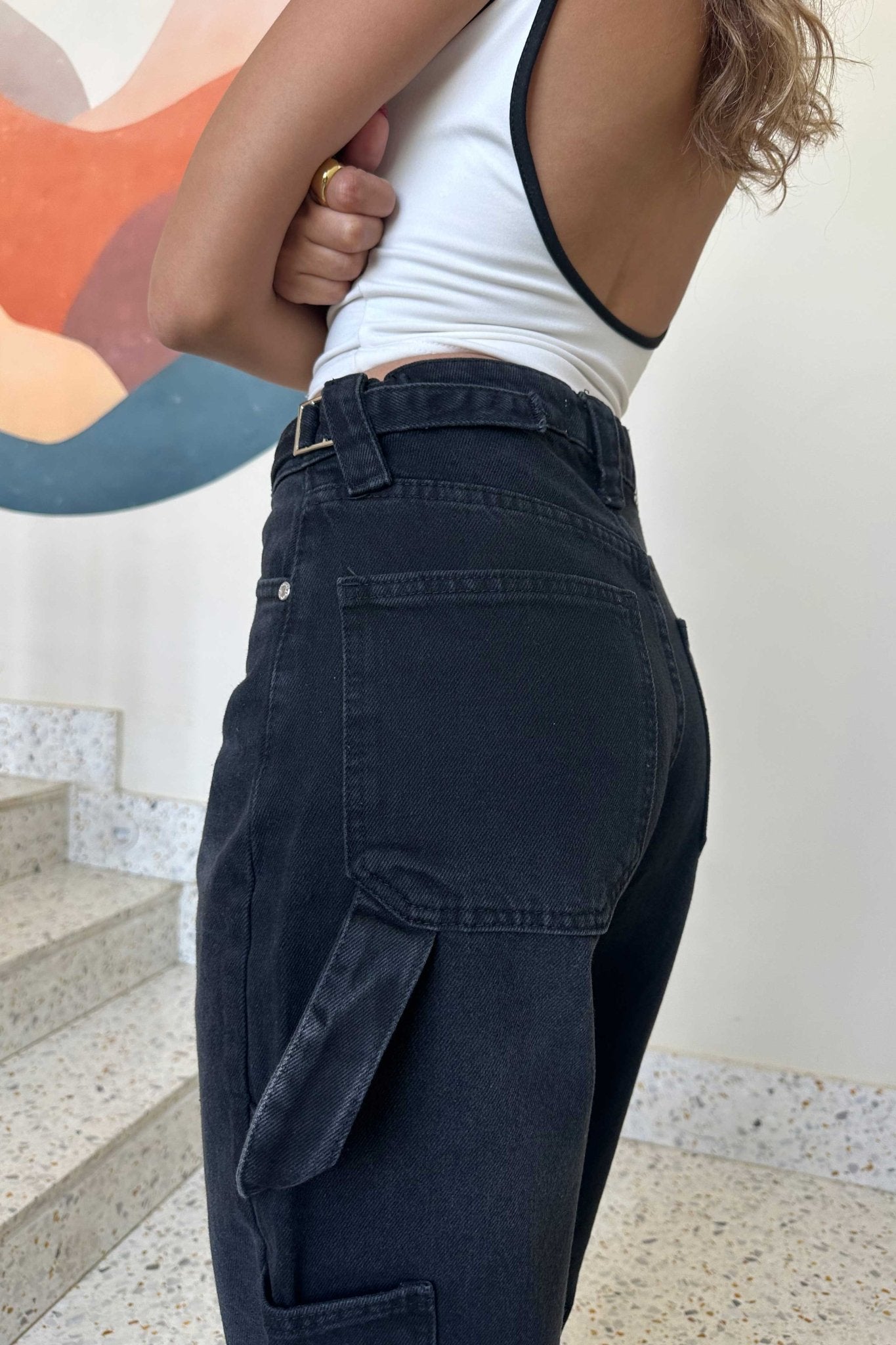 Carpenter - High-Waist Washed Black Jeans carpenter CIZARO - Cizaro Jeans