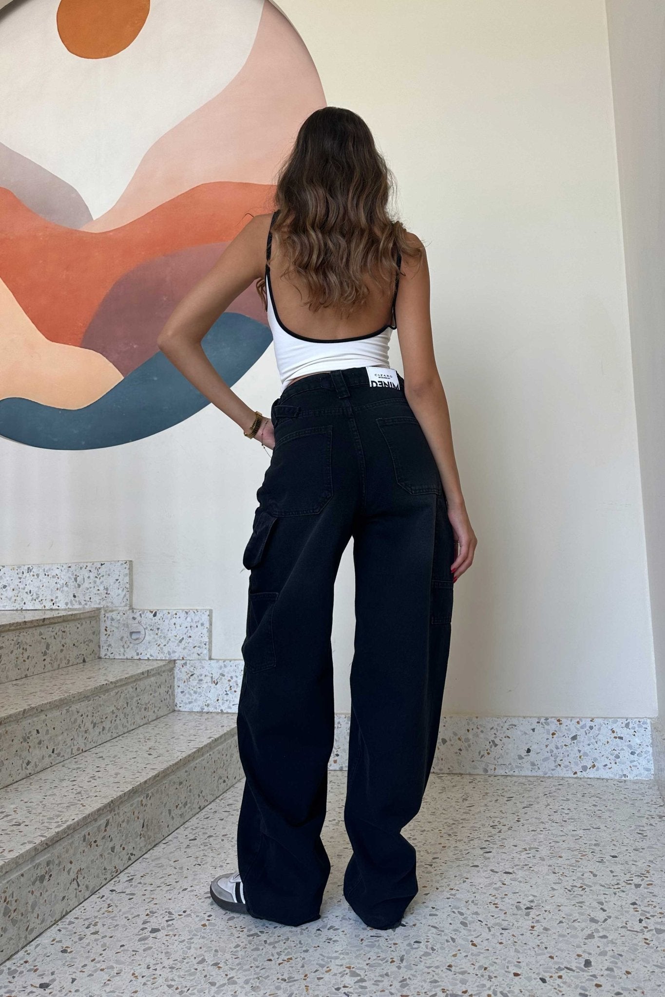 Carpenter - High-Waist Washed Black Jeans carpenter CIZARO - Cizaro Jeans