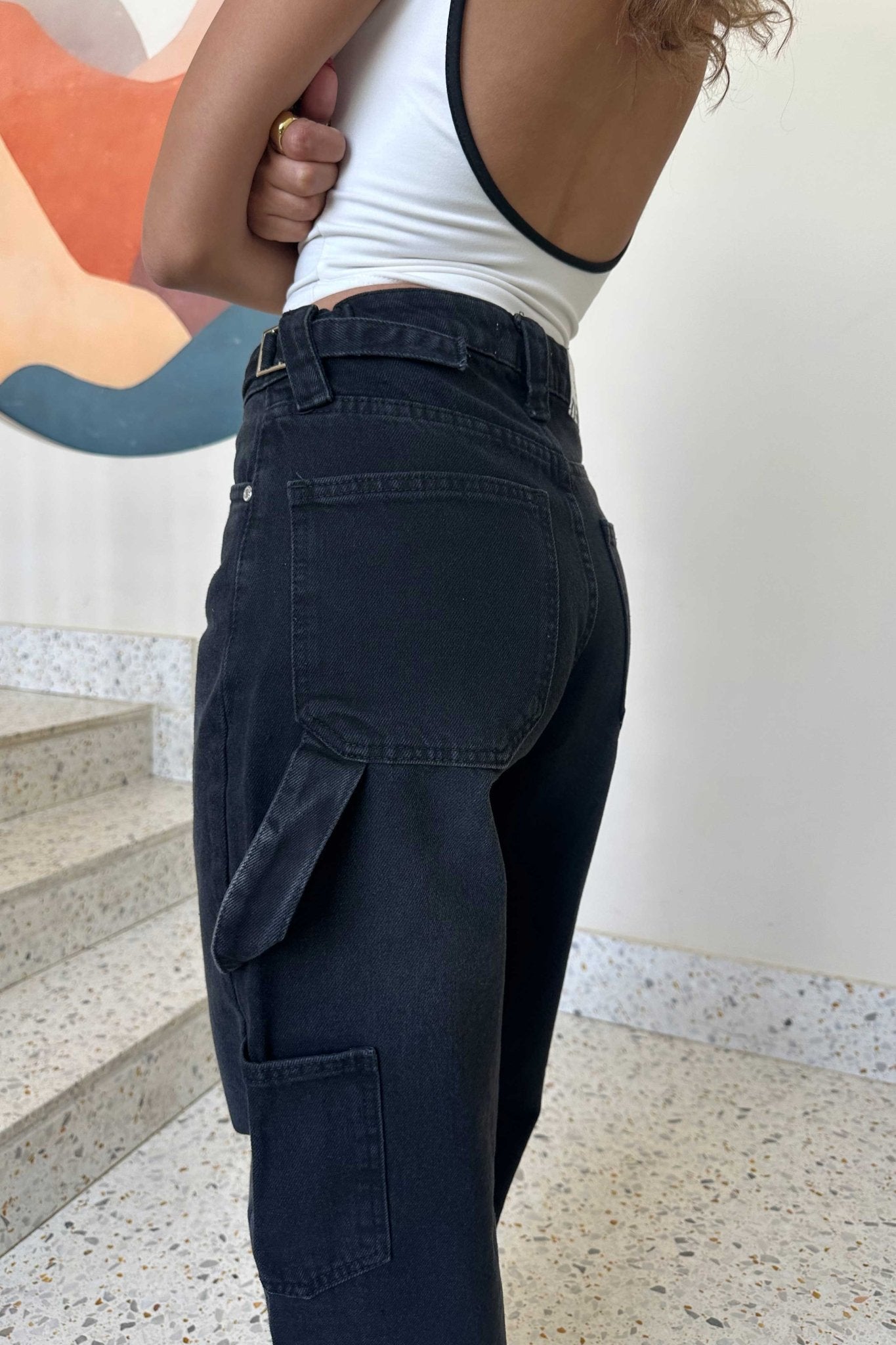 Carpenter - High-Waist Washed Black Jeans carpenter CIZARO - Cizaro Jeans