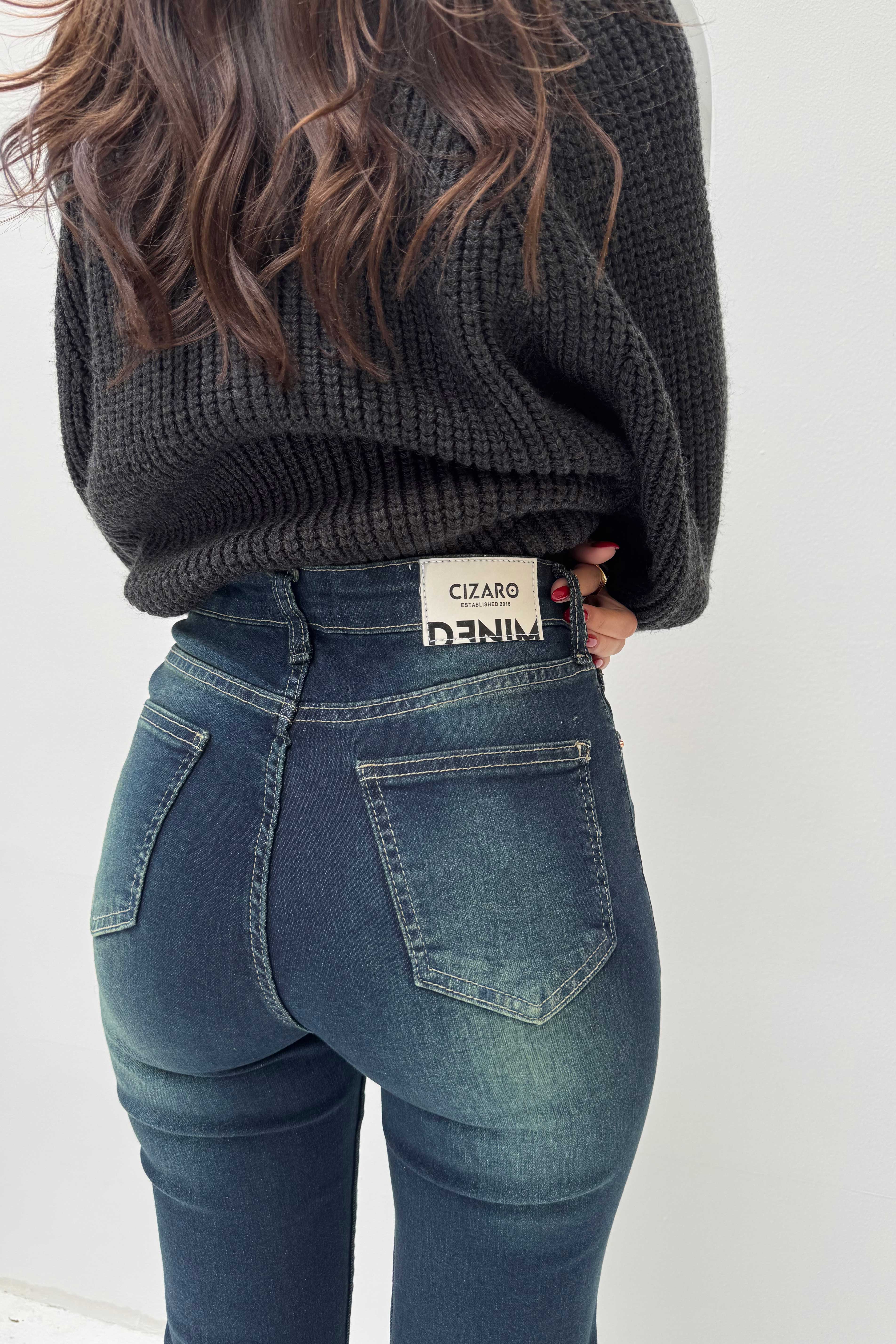 Flare – Mid-Rise Deep Vintage Green Jeans Flare CIZARO - Cizaro Jeans