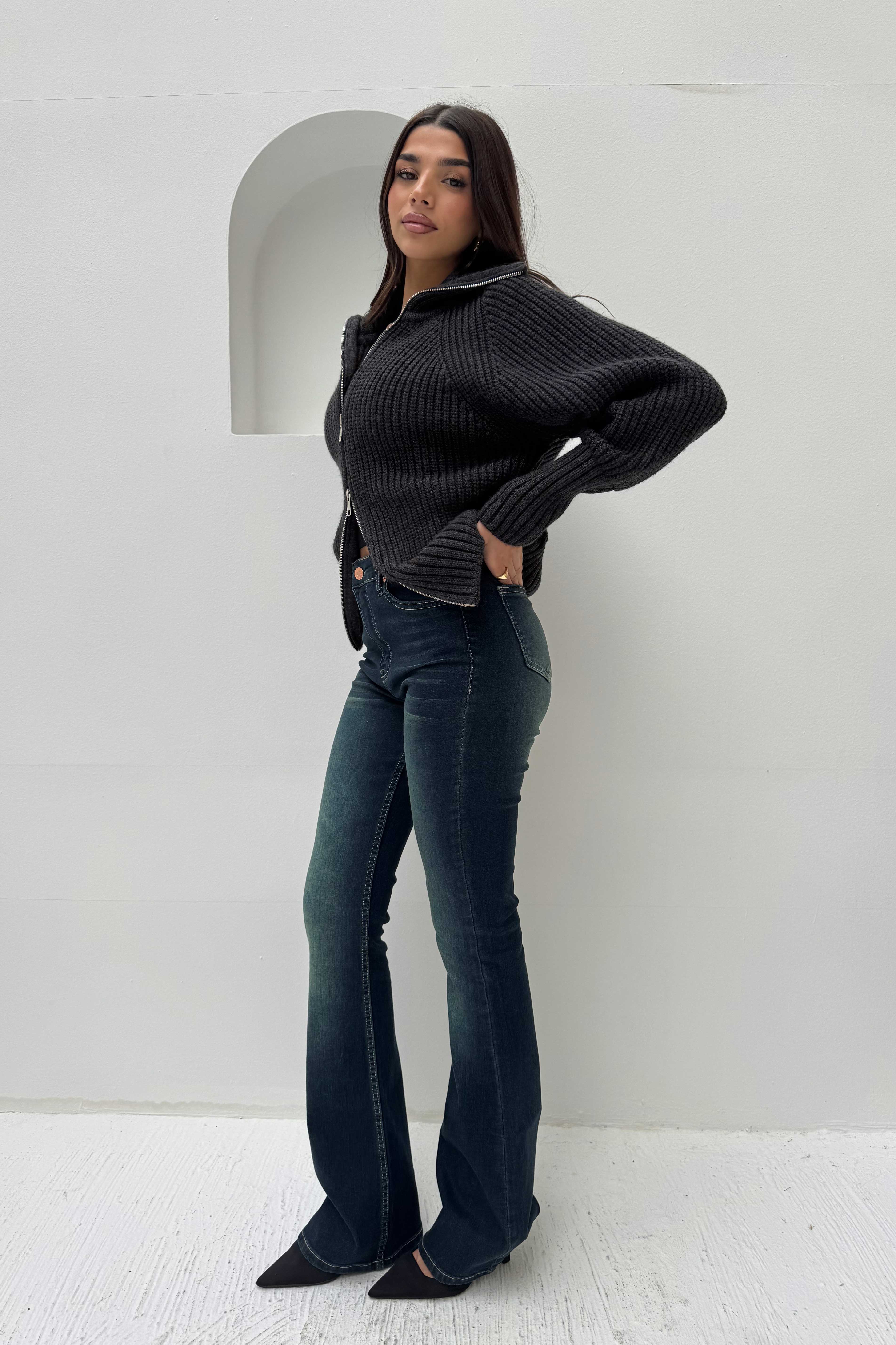 Flare – Mid-Rise Deep Vintage Green Jeans Flare CIZARO - Cizaro Jeans