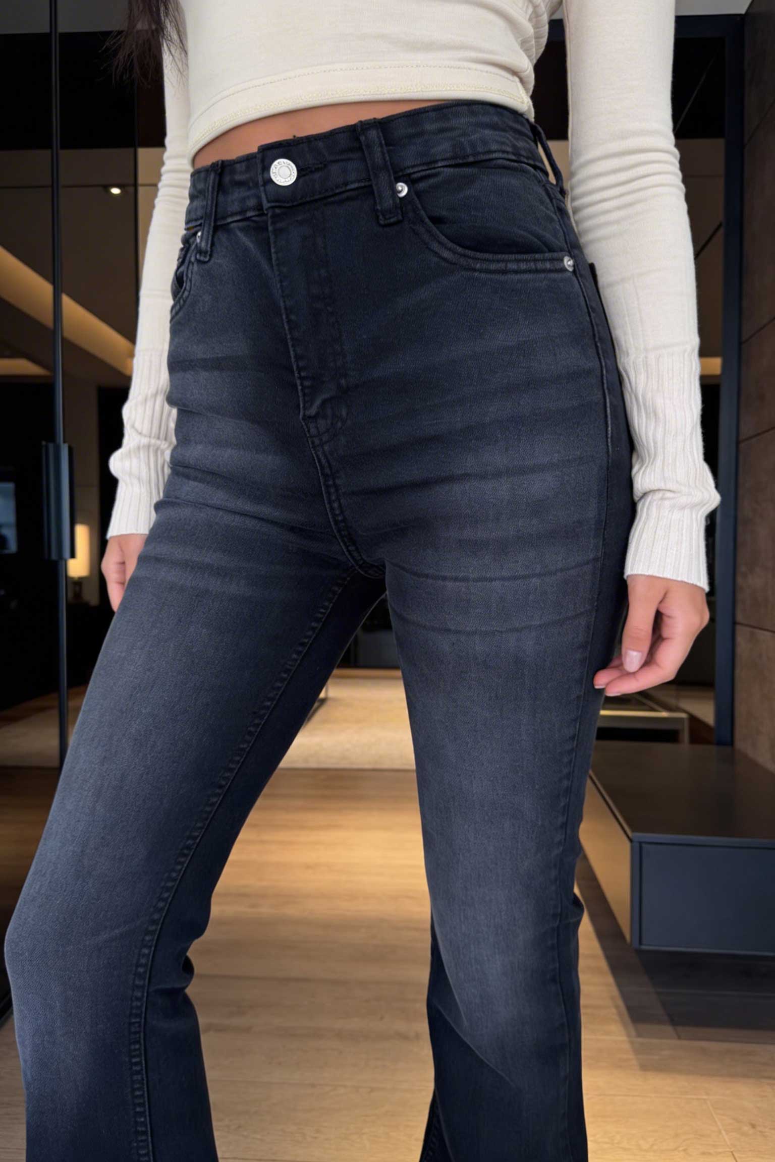 Flare – High-Waist Washed Black Jeans flare CIZARO - Cizaro Jeans