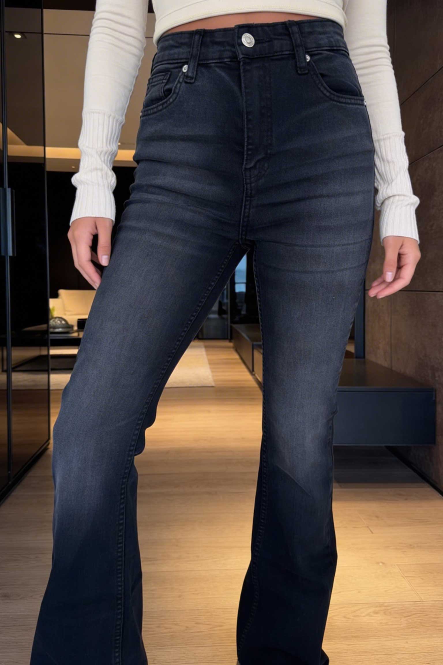 Flare – High-Waist Washed Black Jeans flare CIZARO - Cizaro Jeans