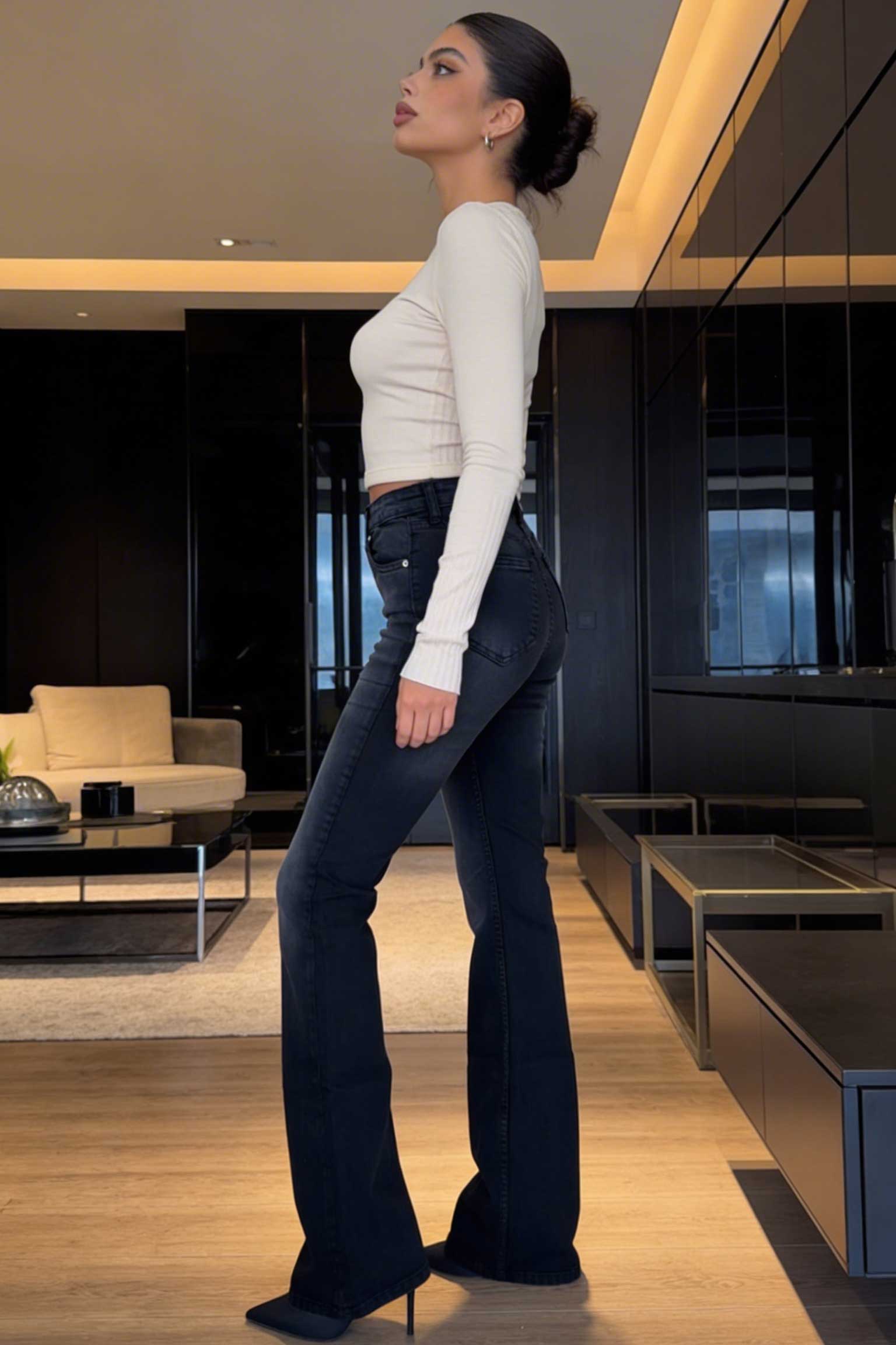 Flare – High-Waist Washed Black Jeans flare CIZARO - Cizaro Jeans