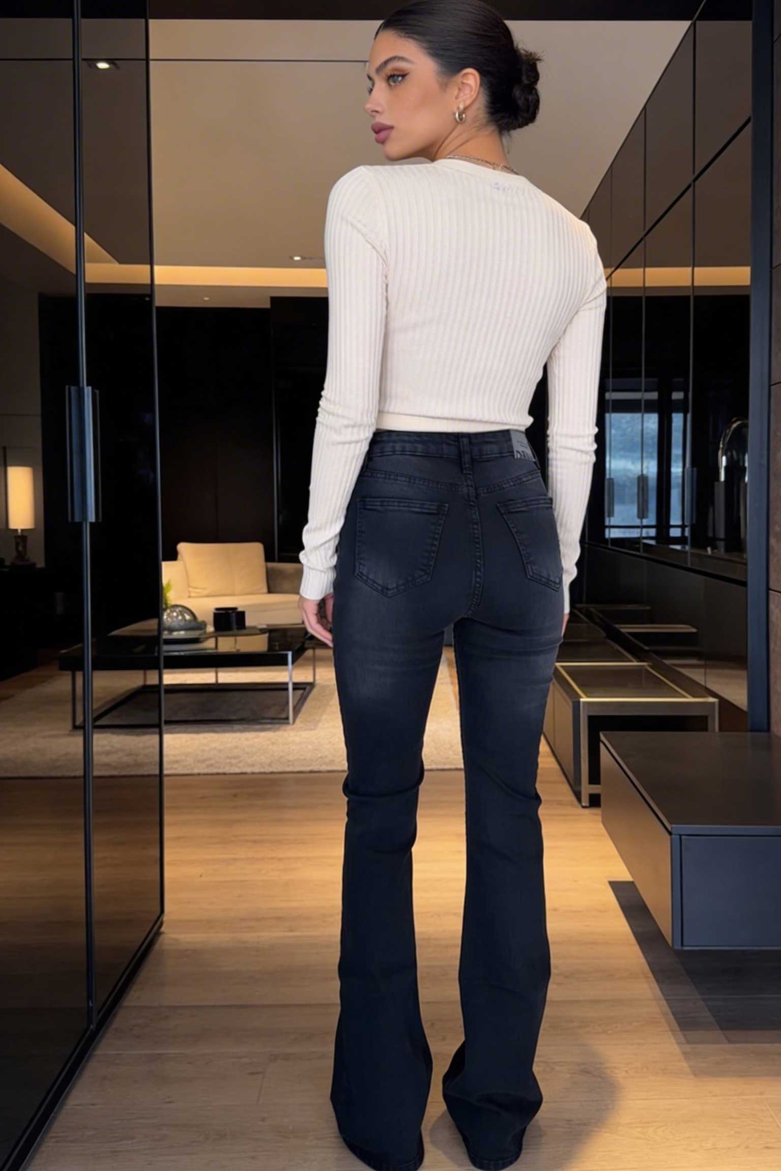 Flare – High-Waist Washed Black Jeans flare CIZARO - Cizaro Jeans