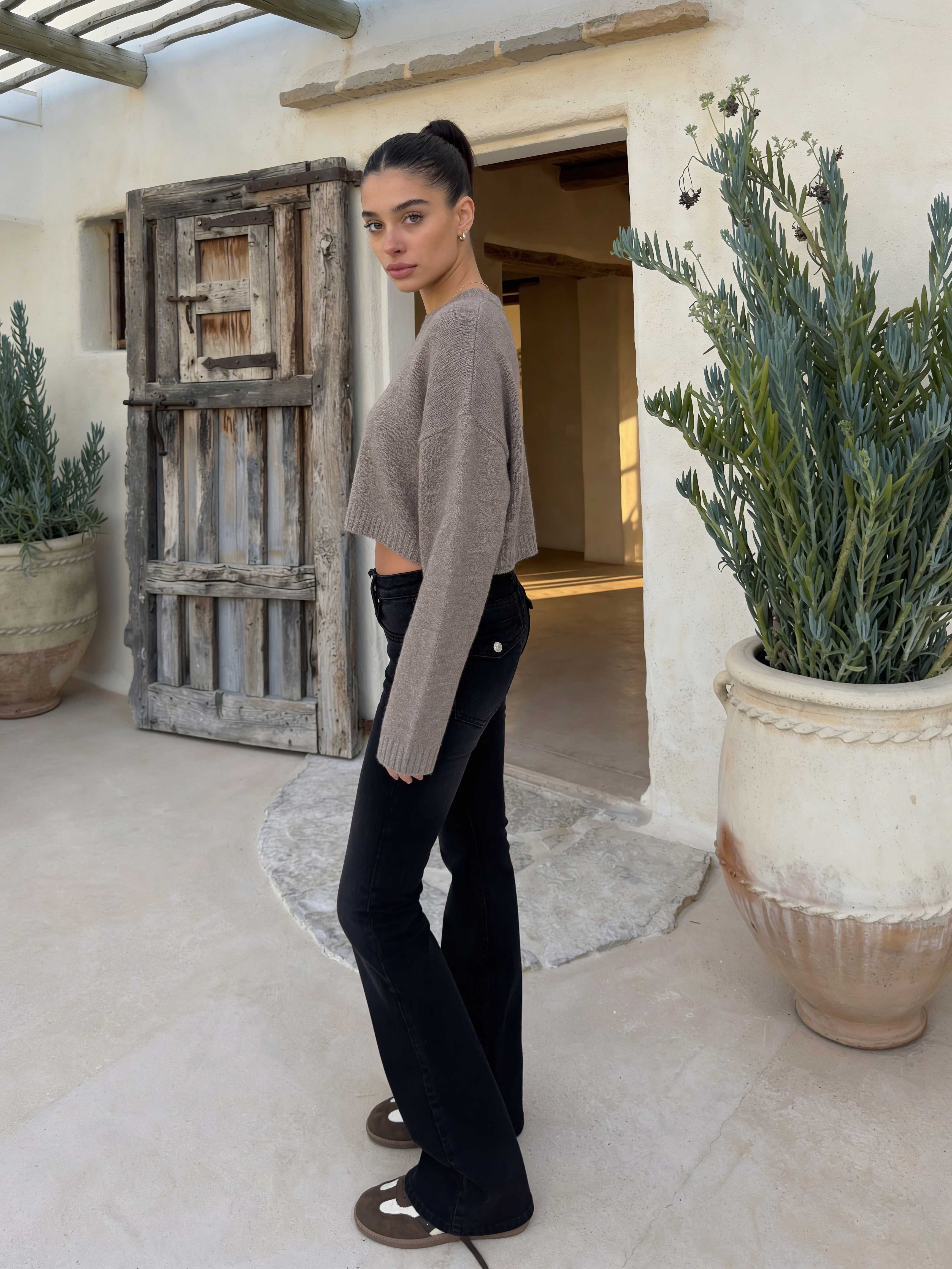 Flare Flap pocket , low waist washed Black jeans