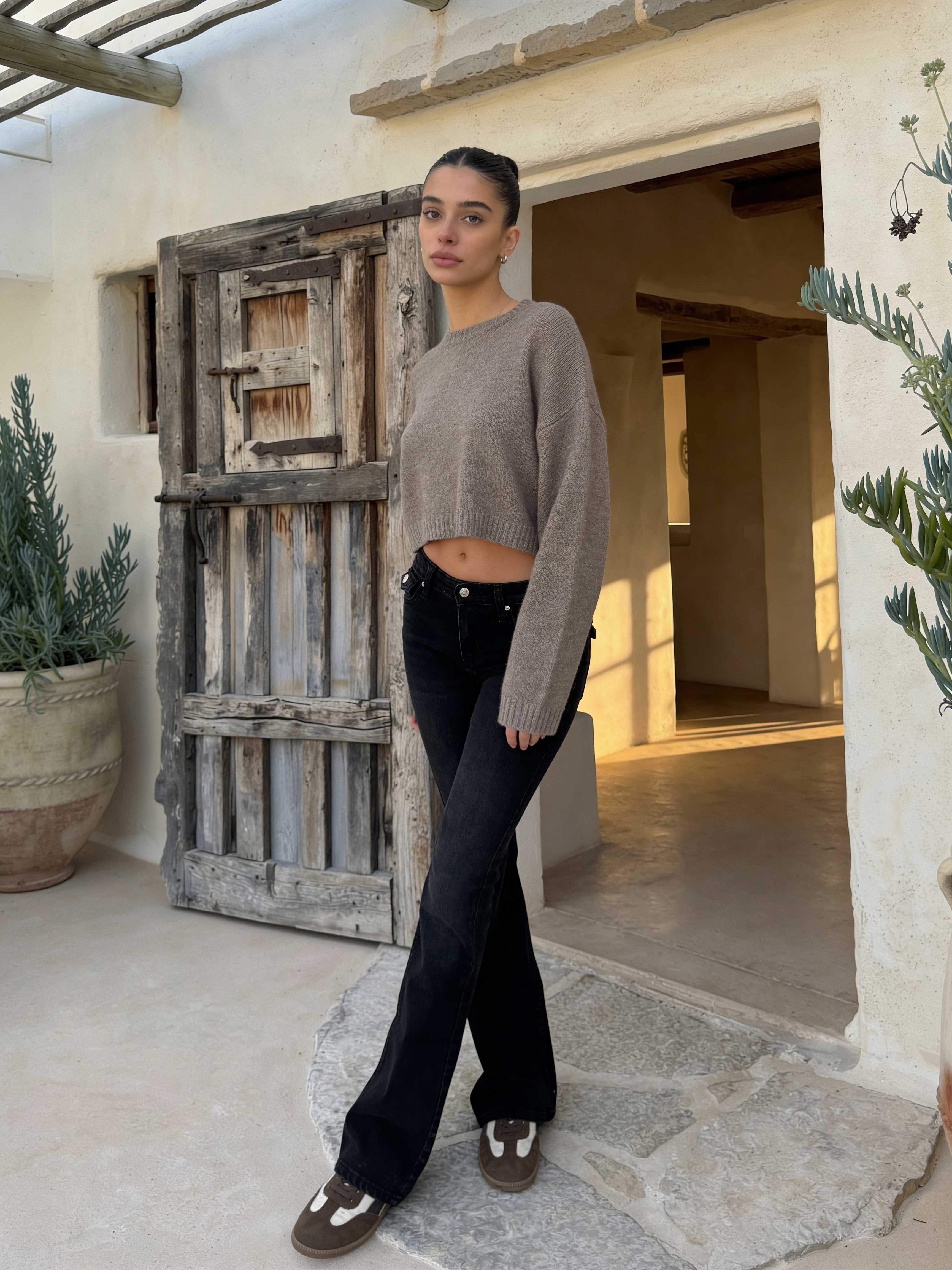 Flare Flap pocket , low waist washed Black jeans