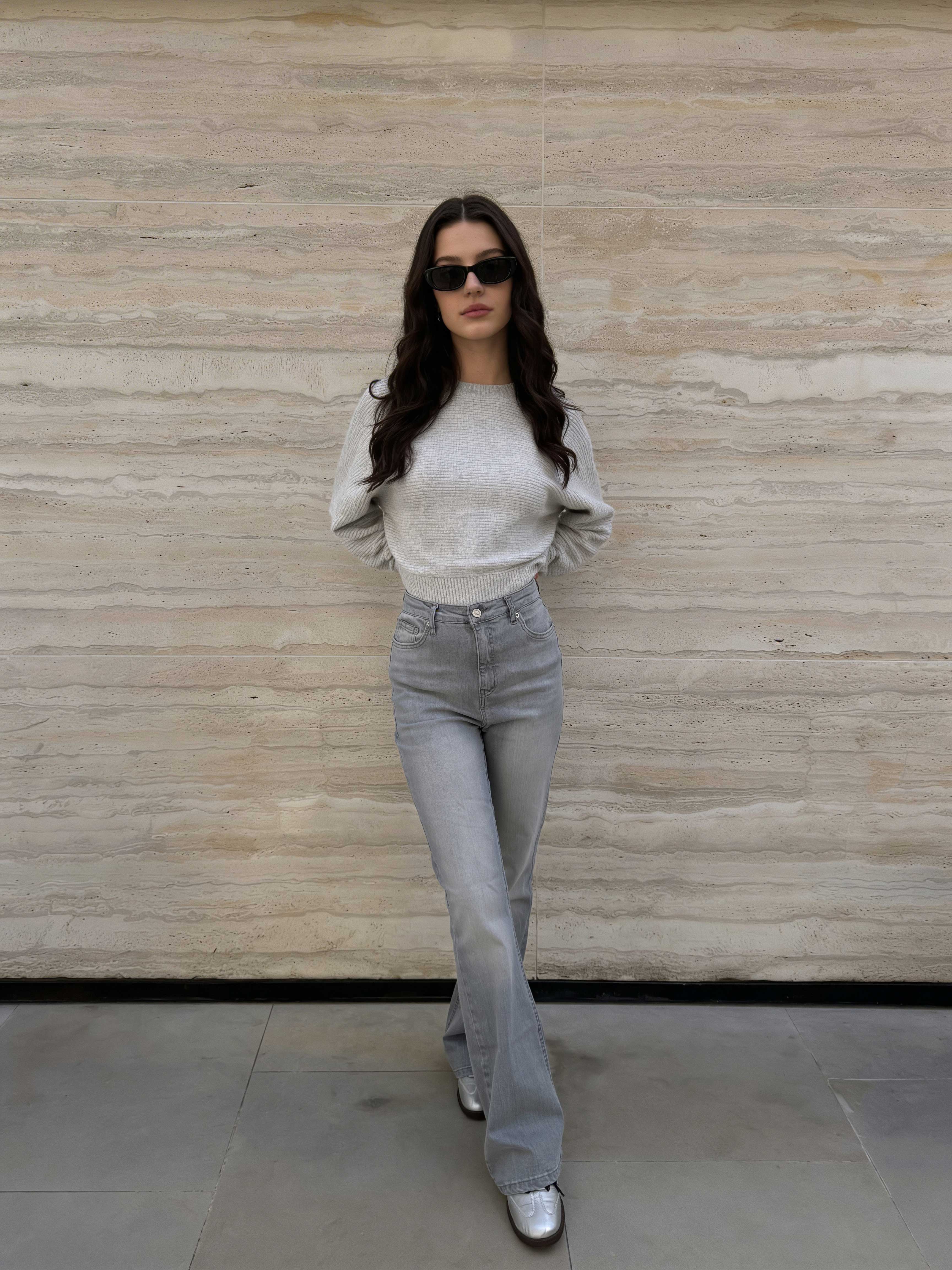 Flare – High-Waist Light Acid Grey Jeans Flare CIZARO - Cizaro Jeans