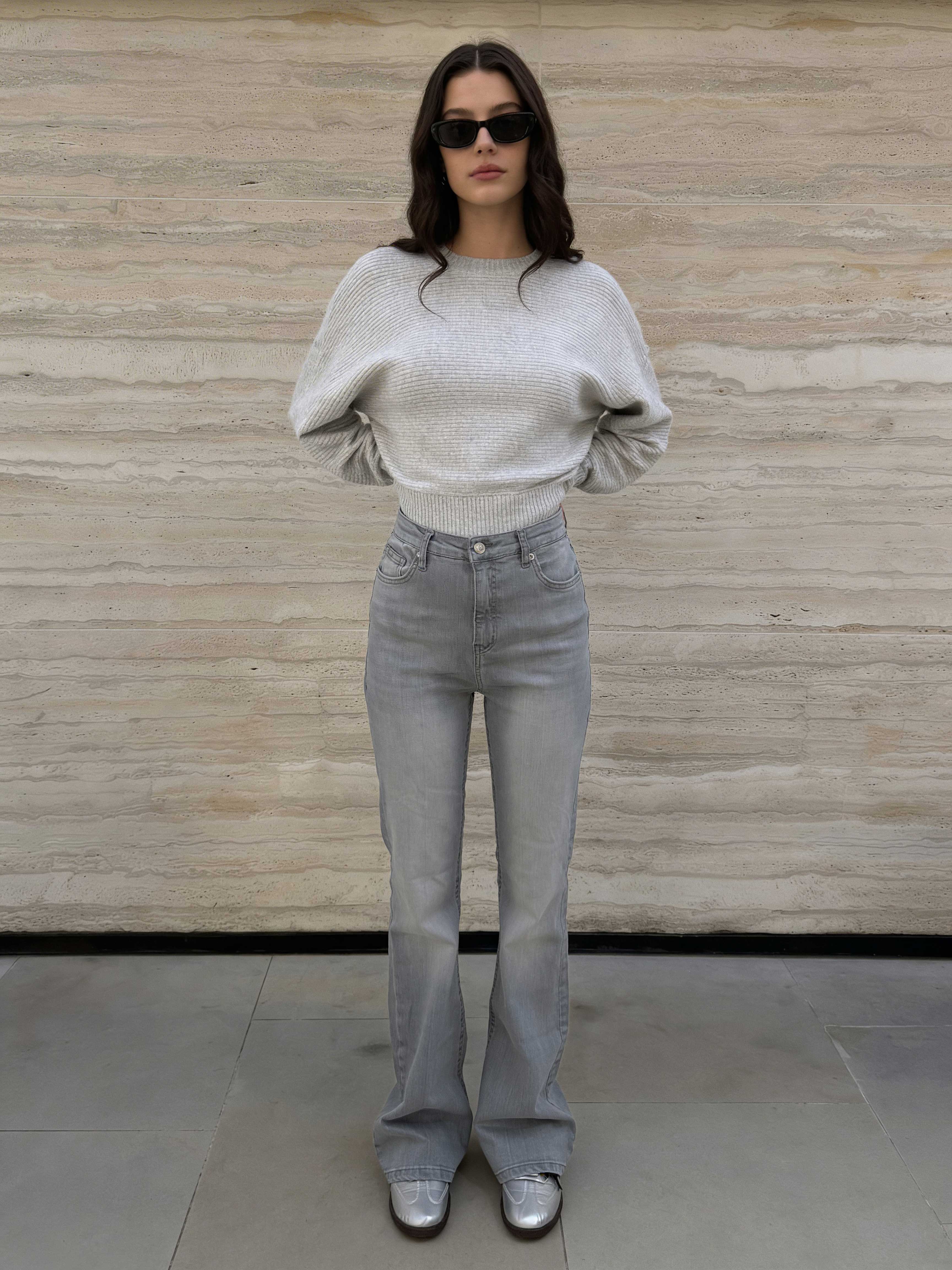 Flare – High-Waist Light Acid Grey Jeans Flare CIZARO - Cizaro Jeans