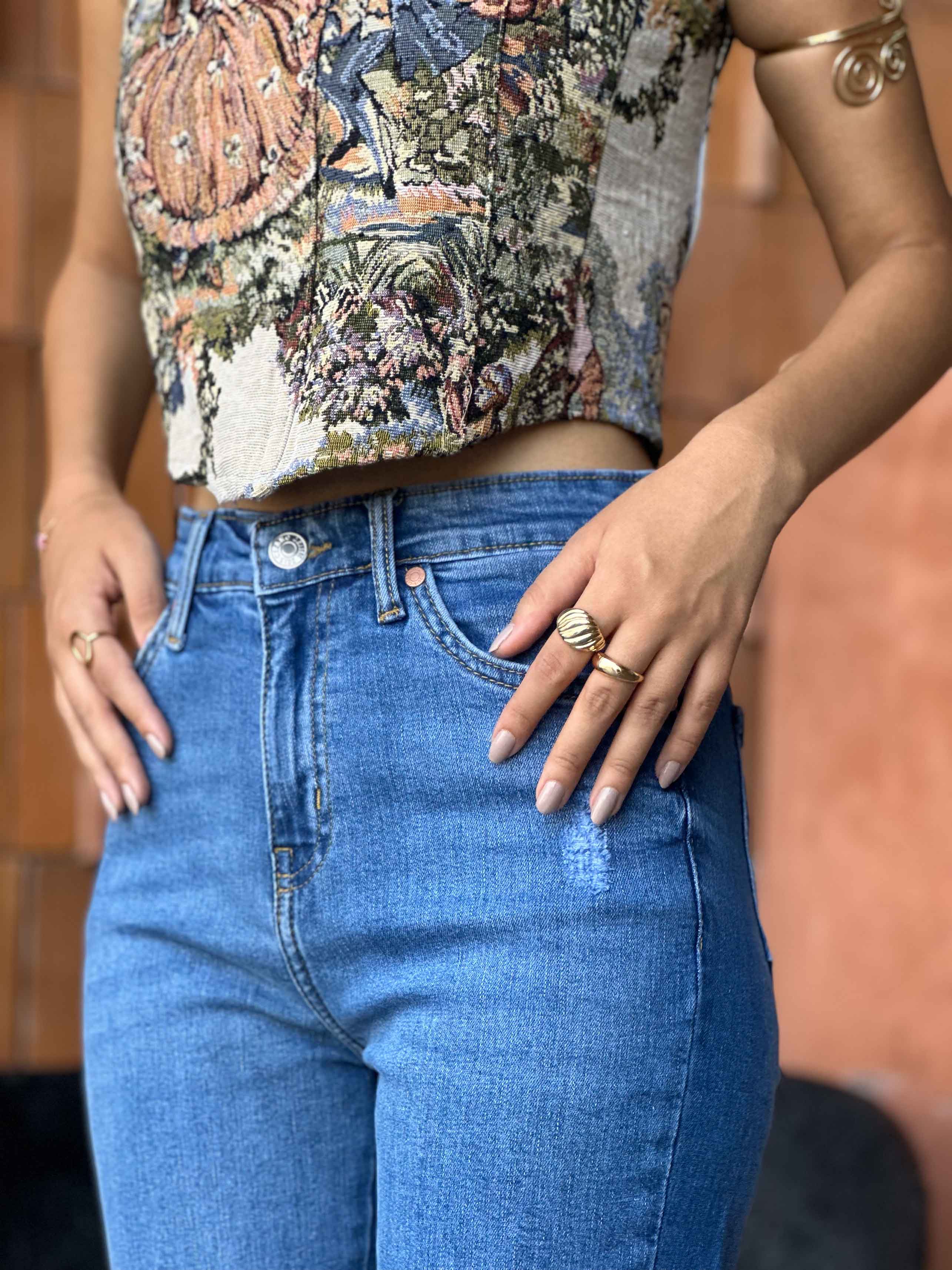 Flared - Mid Blue Split Hem. Flare CIZARO - Cizaro Jeans