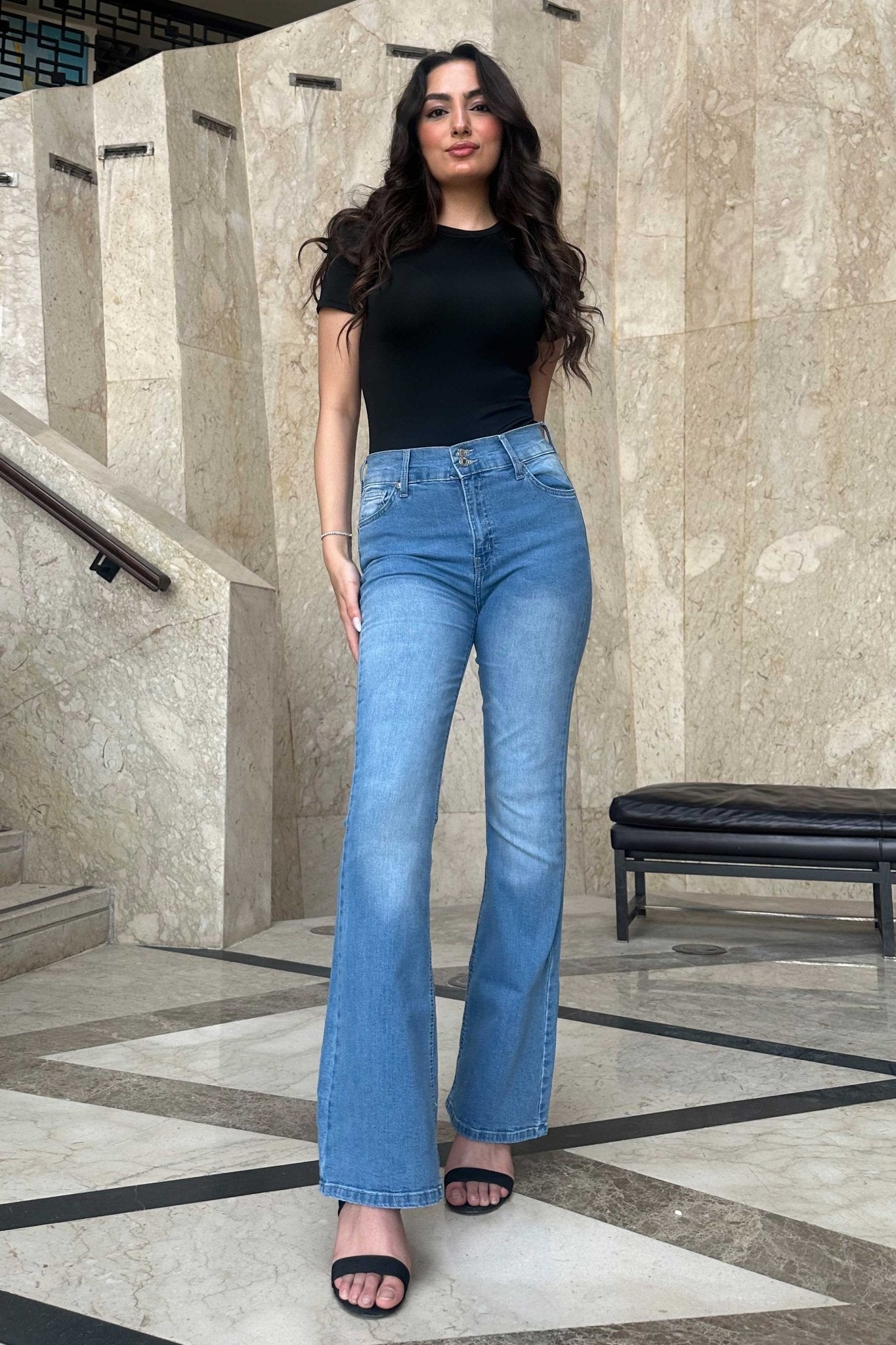 Flare - High-Waist Medium Washed Blue Jeans Flare CIZARO - Cizaro Jeans