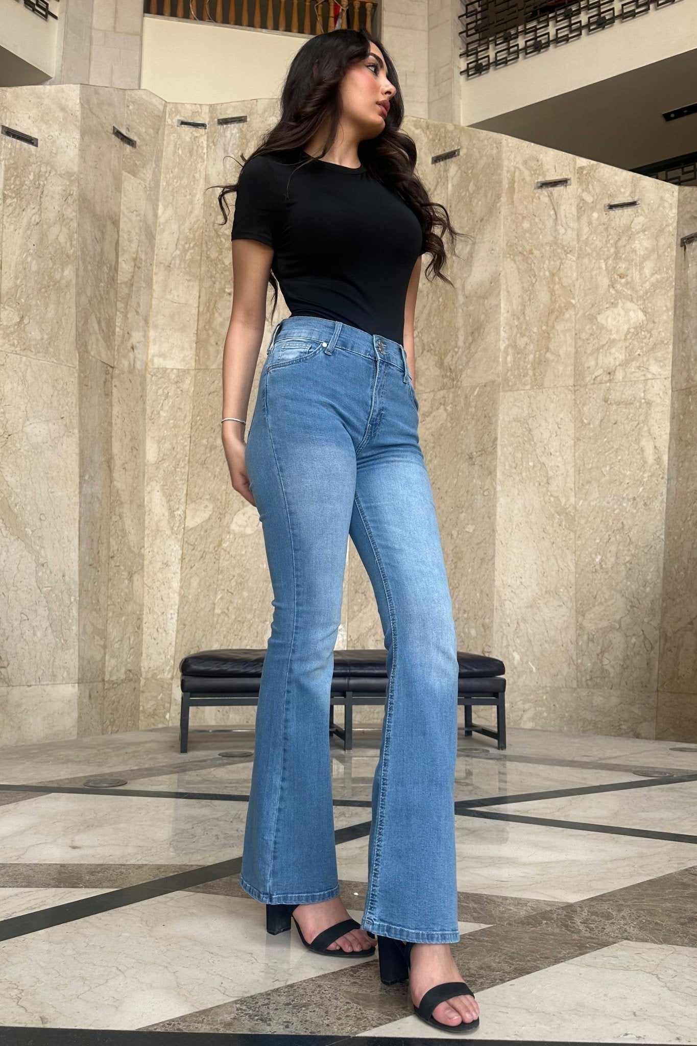 Flare - High-Waist Medium Washed Blue Jeans Flare CIZARO - Cizaro Jeans