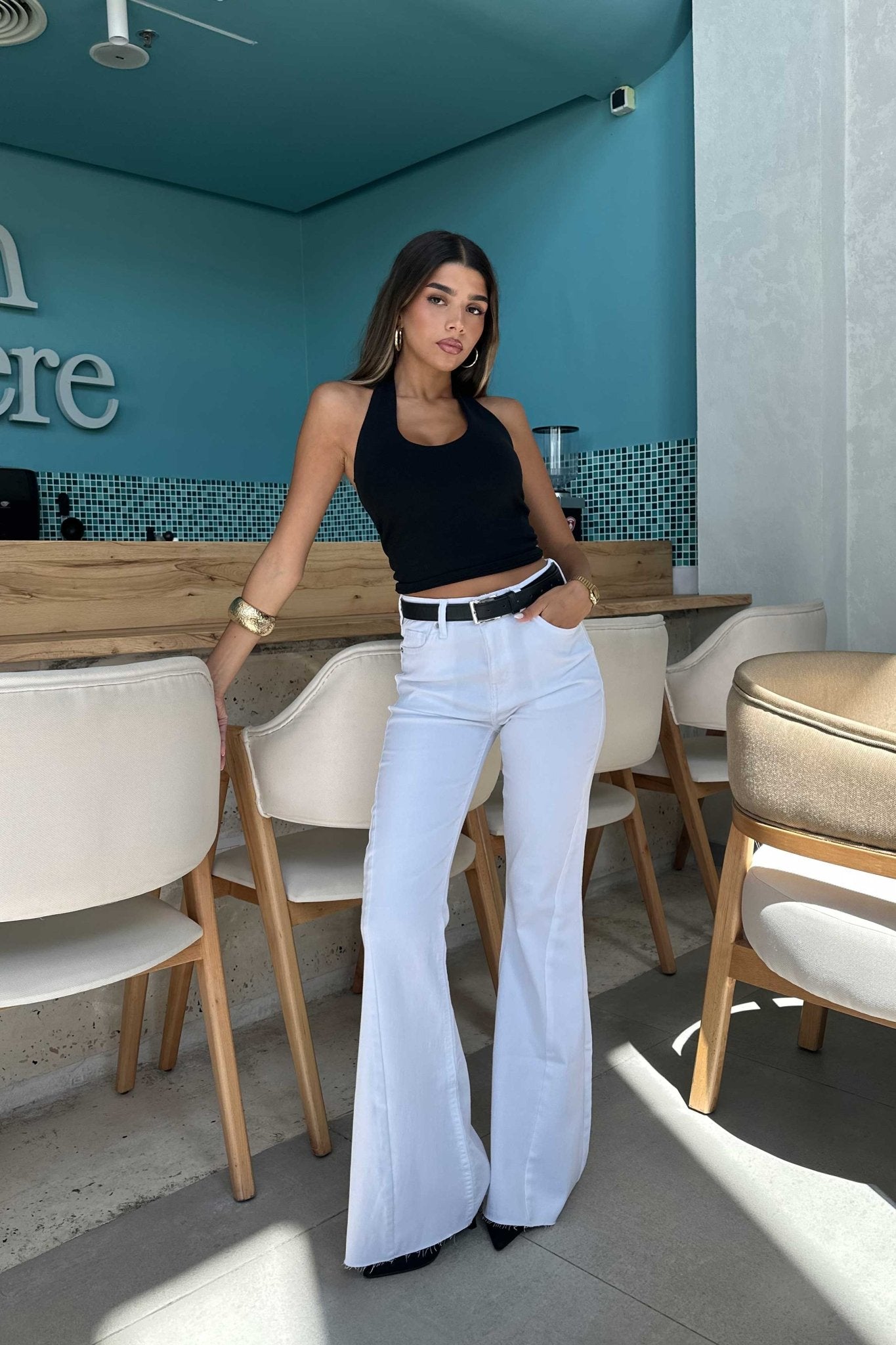Super Flare - High-Waist White Jeans flare CIZARO - Cizaro Jeans