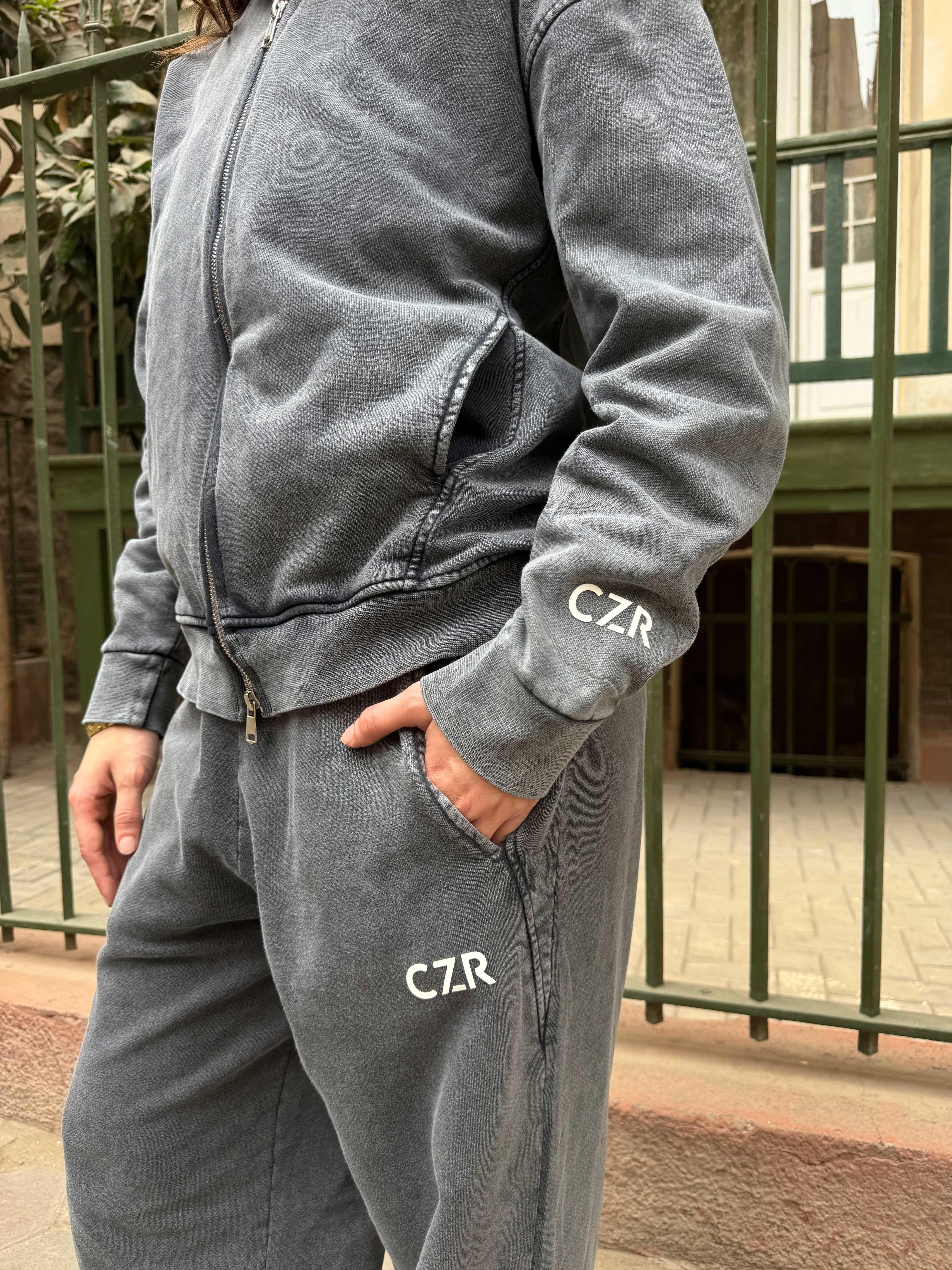 Hoodie – Relaxed Fit Washed Grey Zip-Up Hoodie CIZARO - Cizaro Jeans