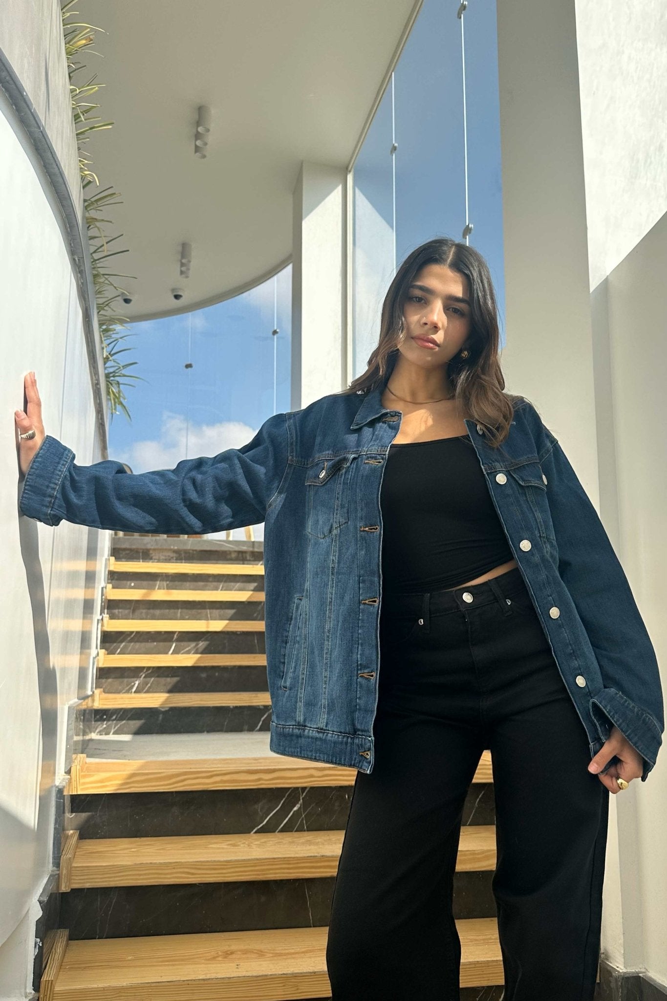 Oversized Denim Jacket - Dark Blue Wash Straight Fit. Straight-Leg CIZARO - Cizaro Jeans