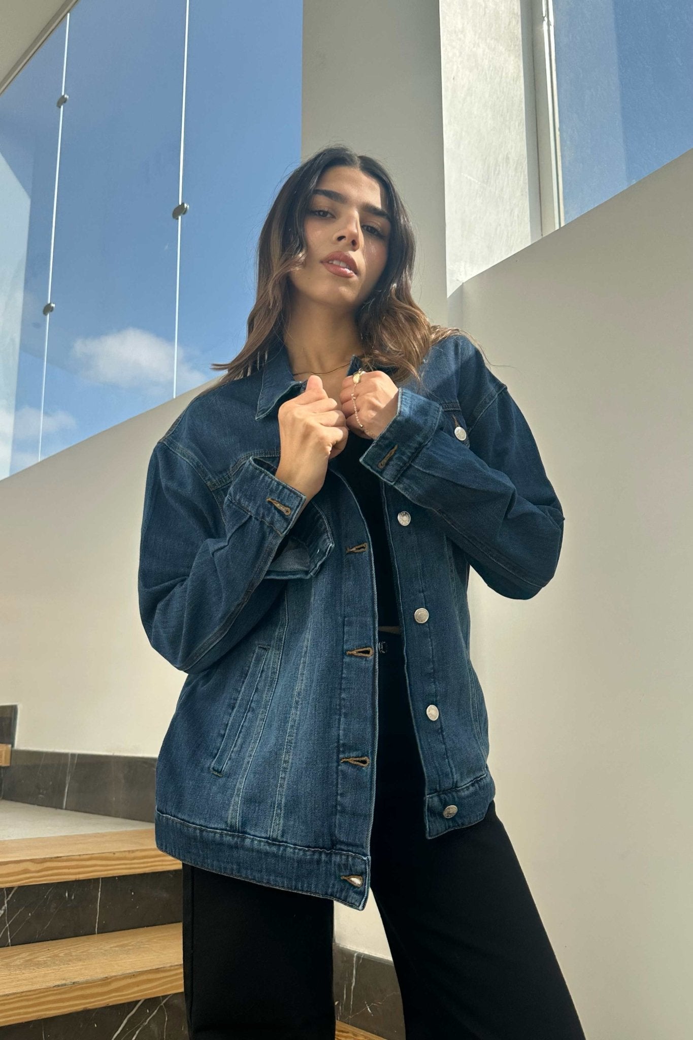 Oversized Denim Jacket - Dark Blue Wash Straight Fit. Straight-Leg CIZARO - Cizaro Jeans