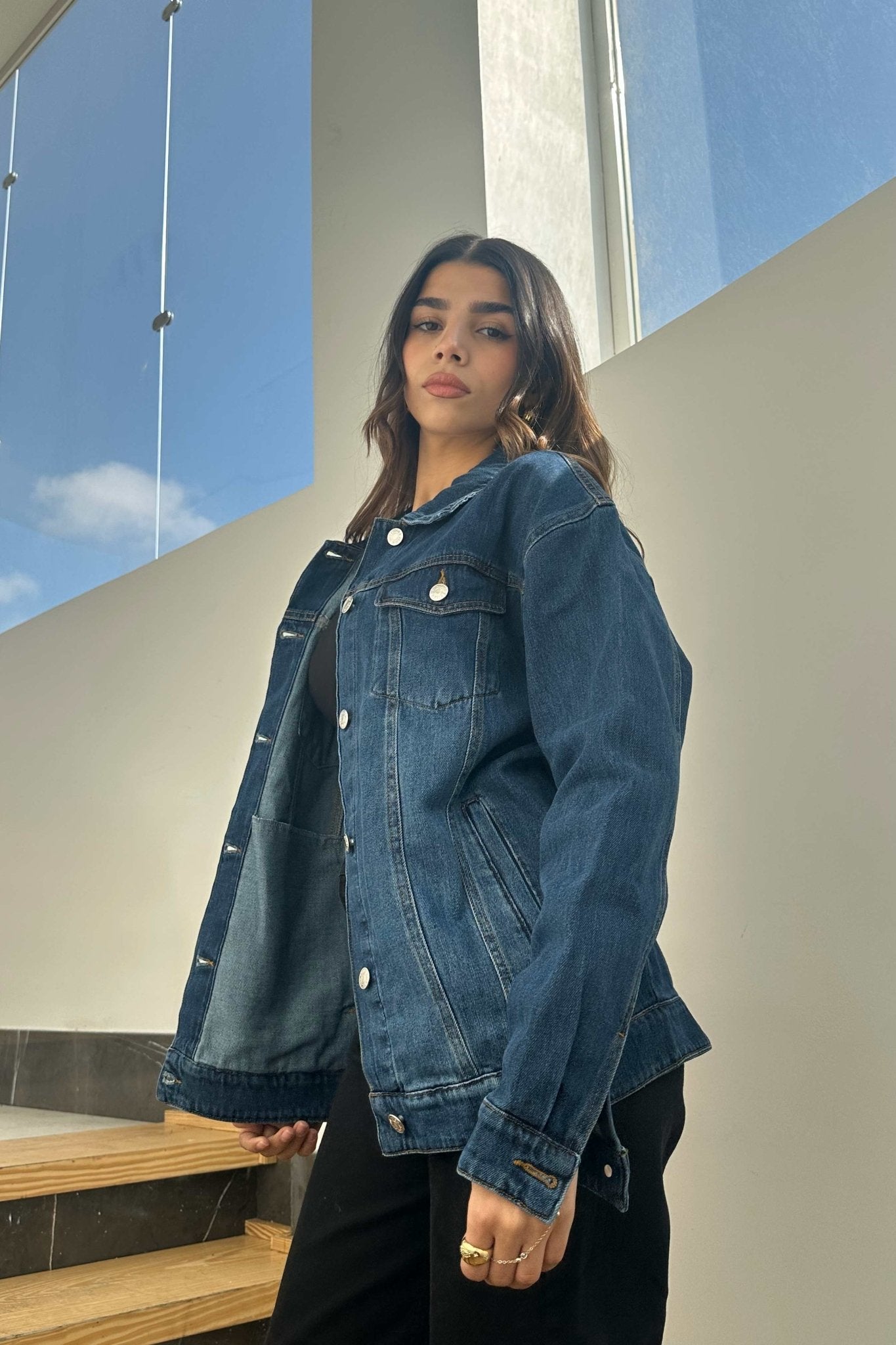 Oversized Denim Jacket - Dark Blue Wash Straight Fit. Straight-Leg CIZARO - Cizaro Jeans