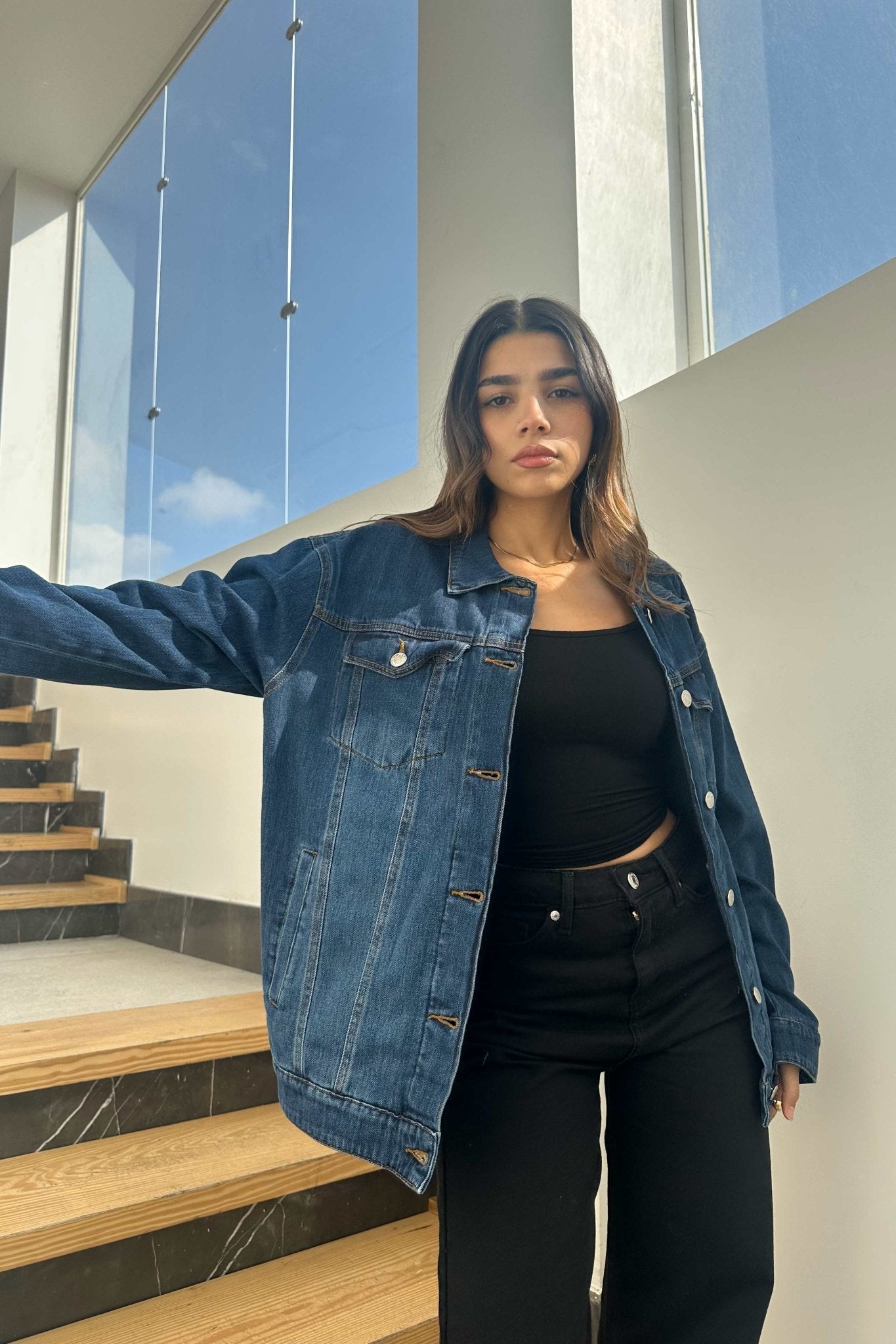 Oversized Denim Jacket - Dark Blue Wash Straight Fit. Straight-Leg CIZARO - Cizaro Jeans