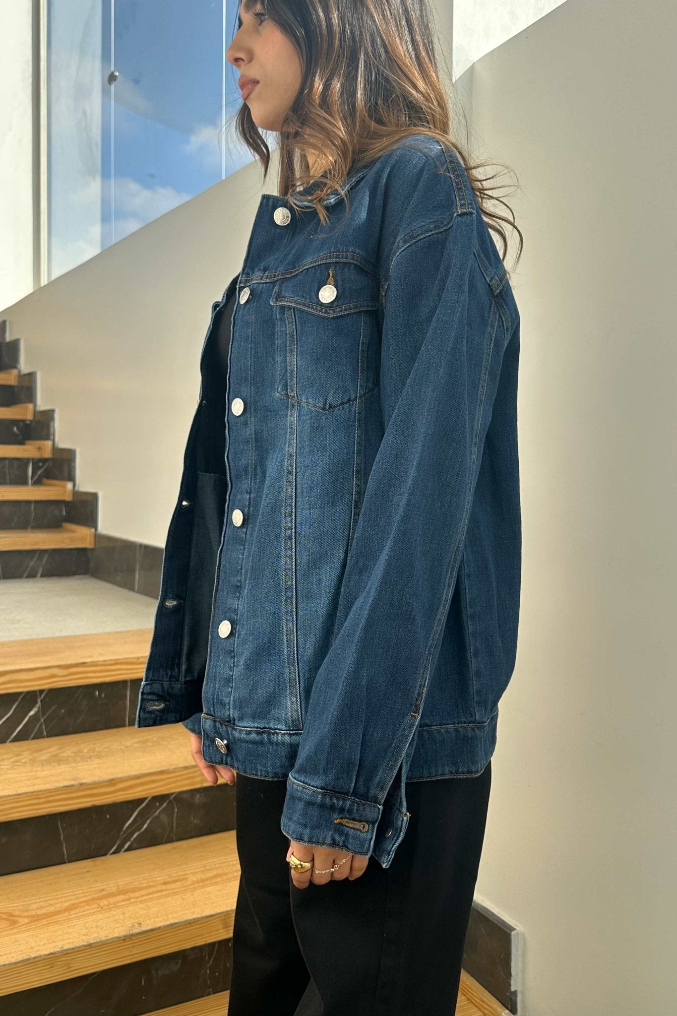Oversized Denim Jacket - Dark Blue Wash Straight Fit. Straight-Leg CIZARO - Cizaro Jeans