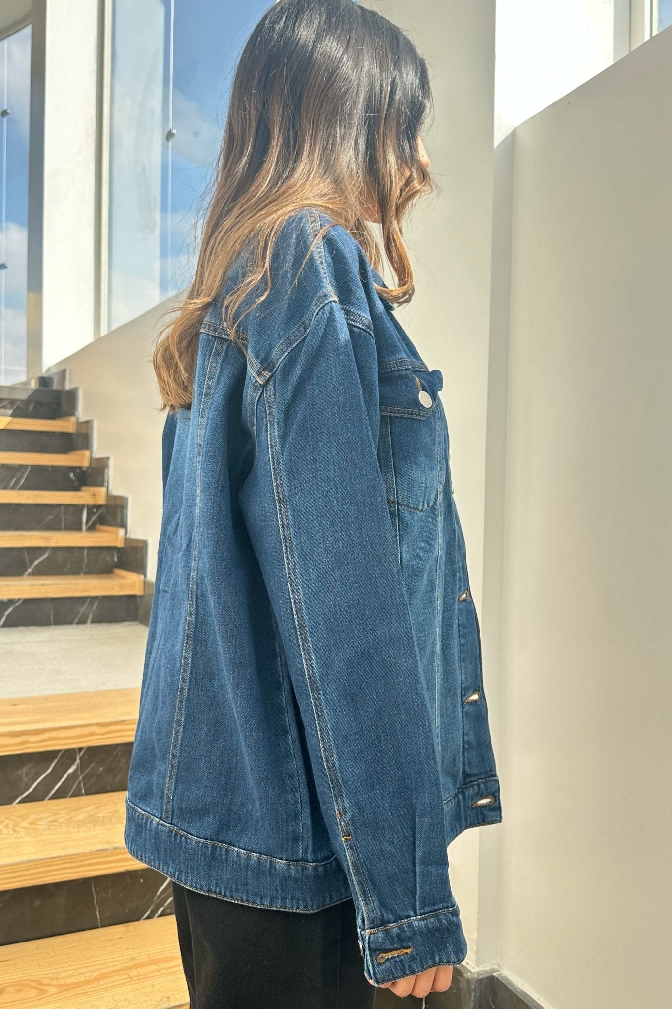 Oversized Denim Jacket - Dark Blue Wash Straight Fit. Straight-Leg CIZARO - Cizaro Jeans