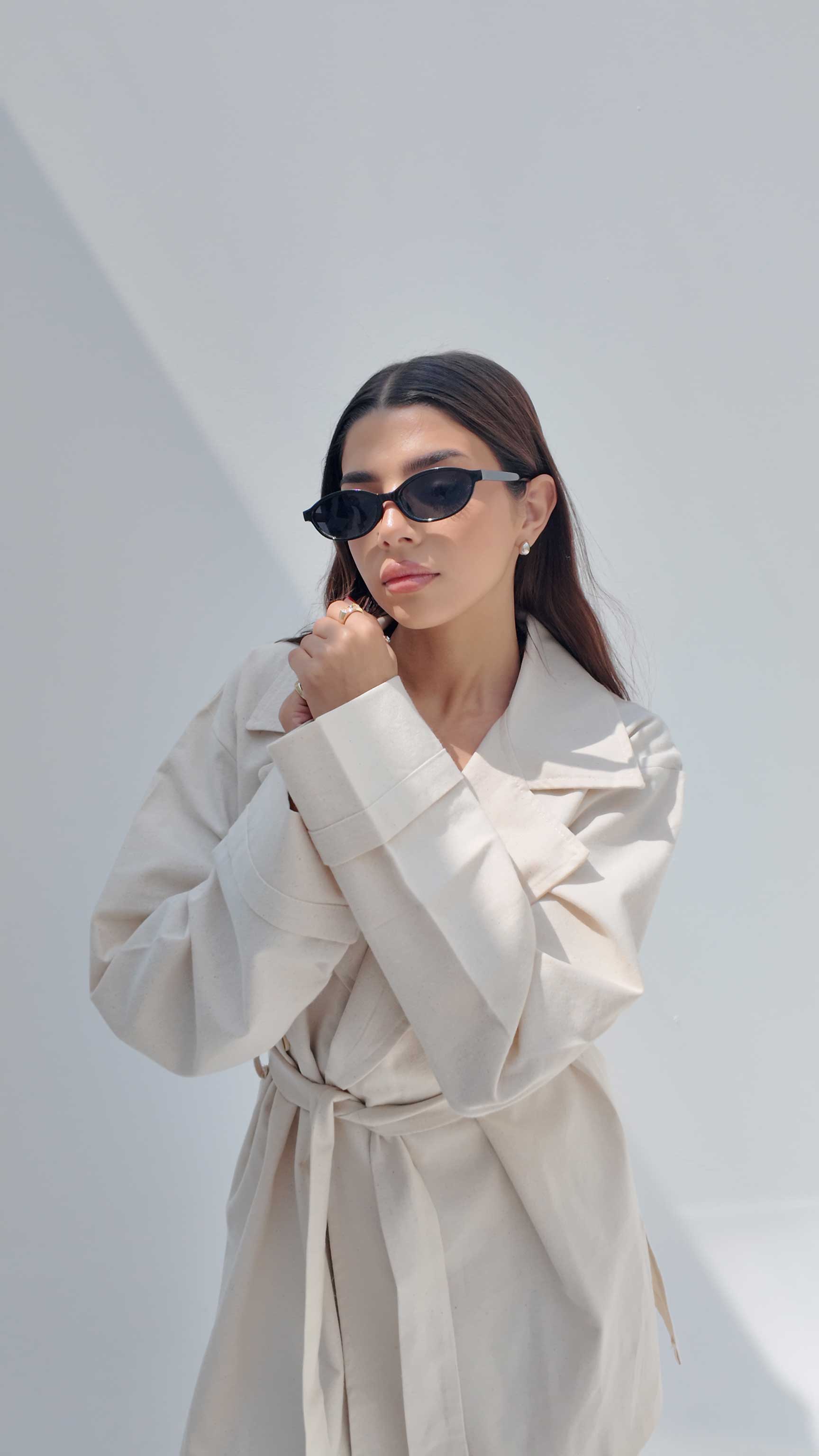 Oversized Belted Cardigan Ecru linen effect