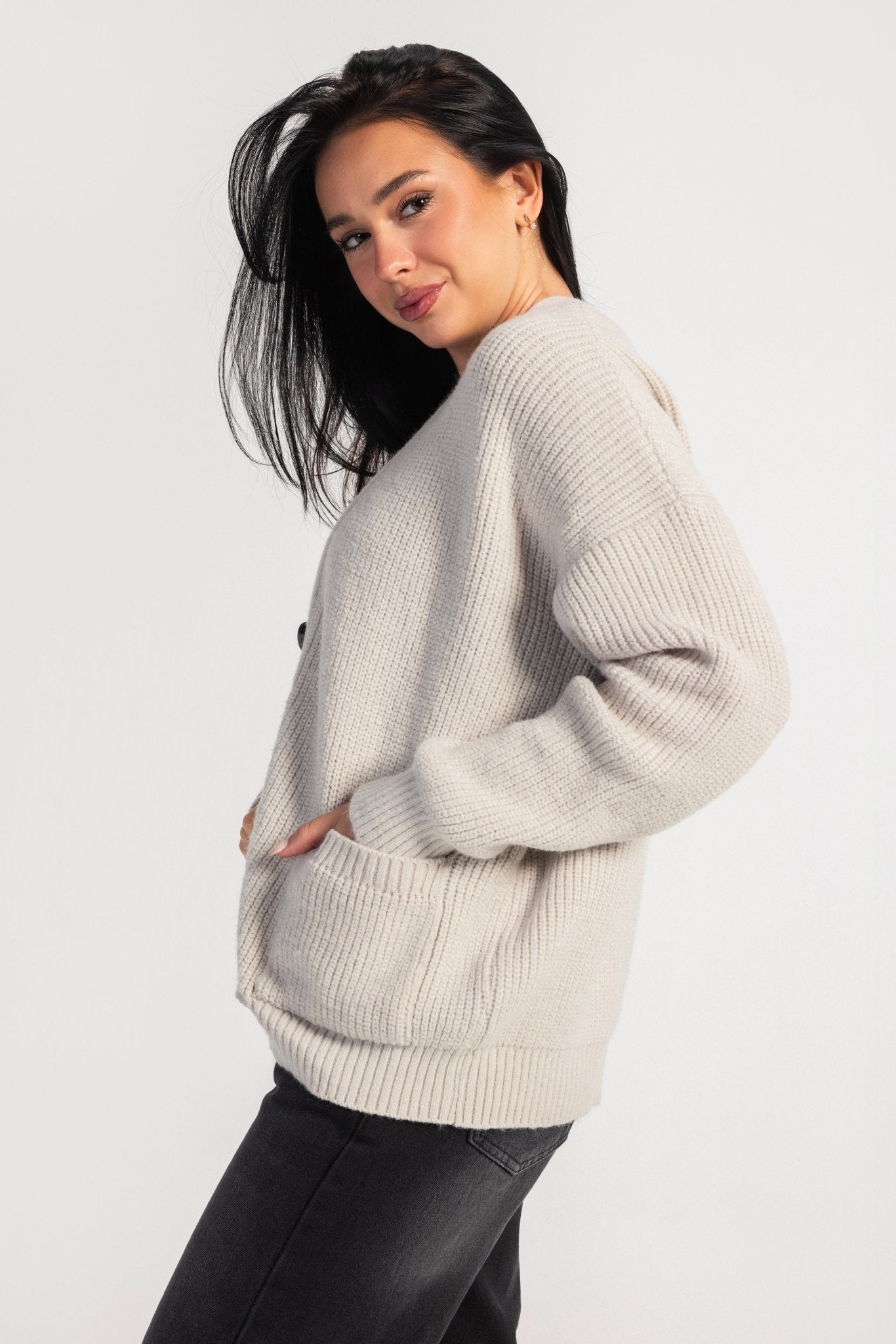 Knit Cardigan – Chunky Relaxed Grey Cardigan CIZARO - Cizaro Jeans