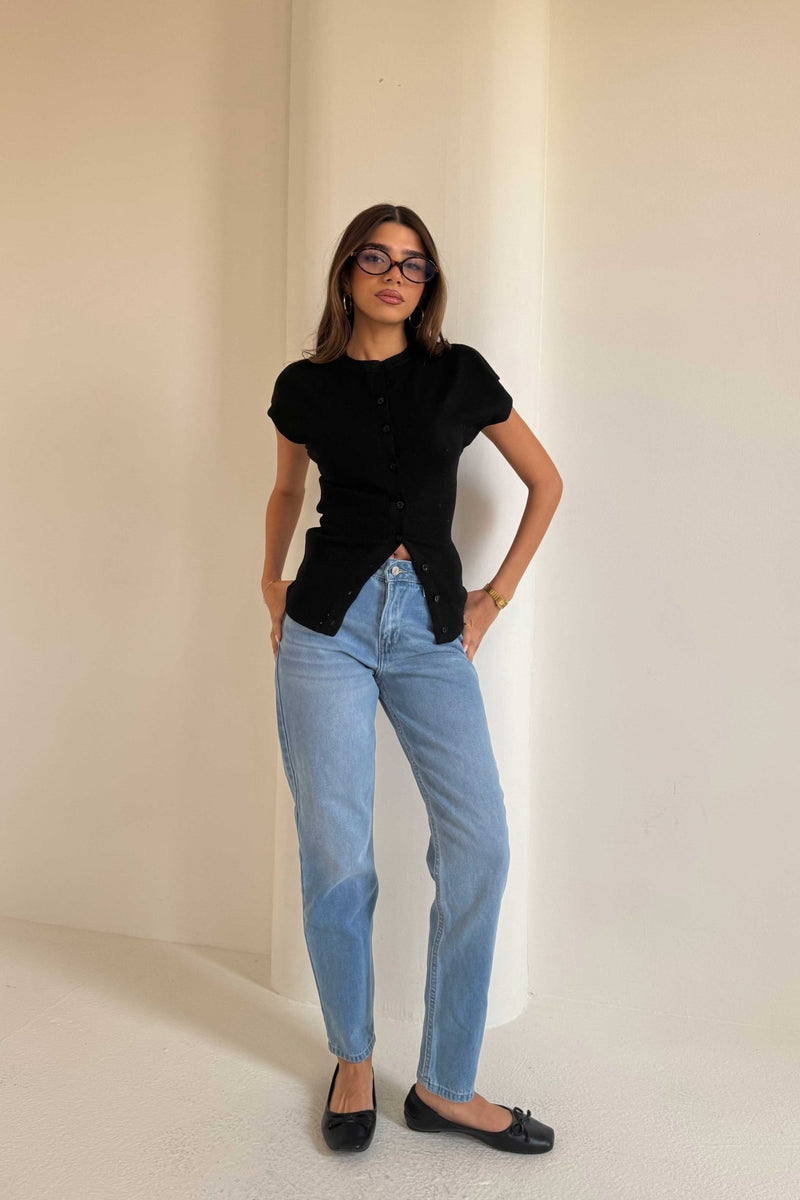 Mom Fit – Mid-Rise Powder Blue Jeans momfit CIZARO - Cizaro Jeans