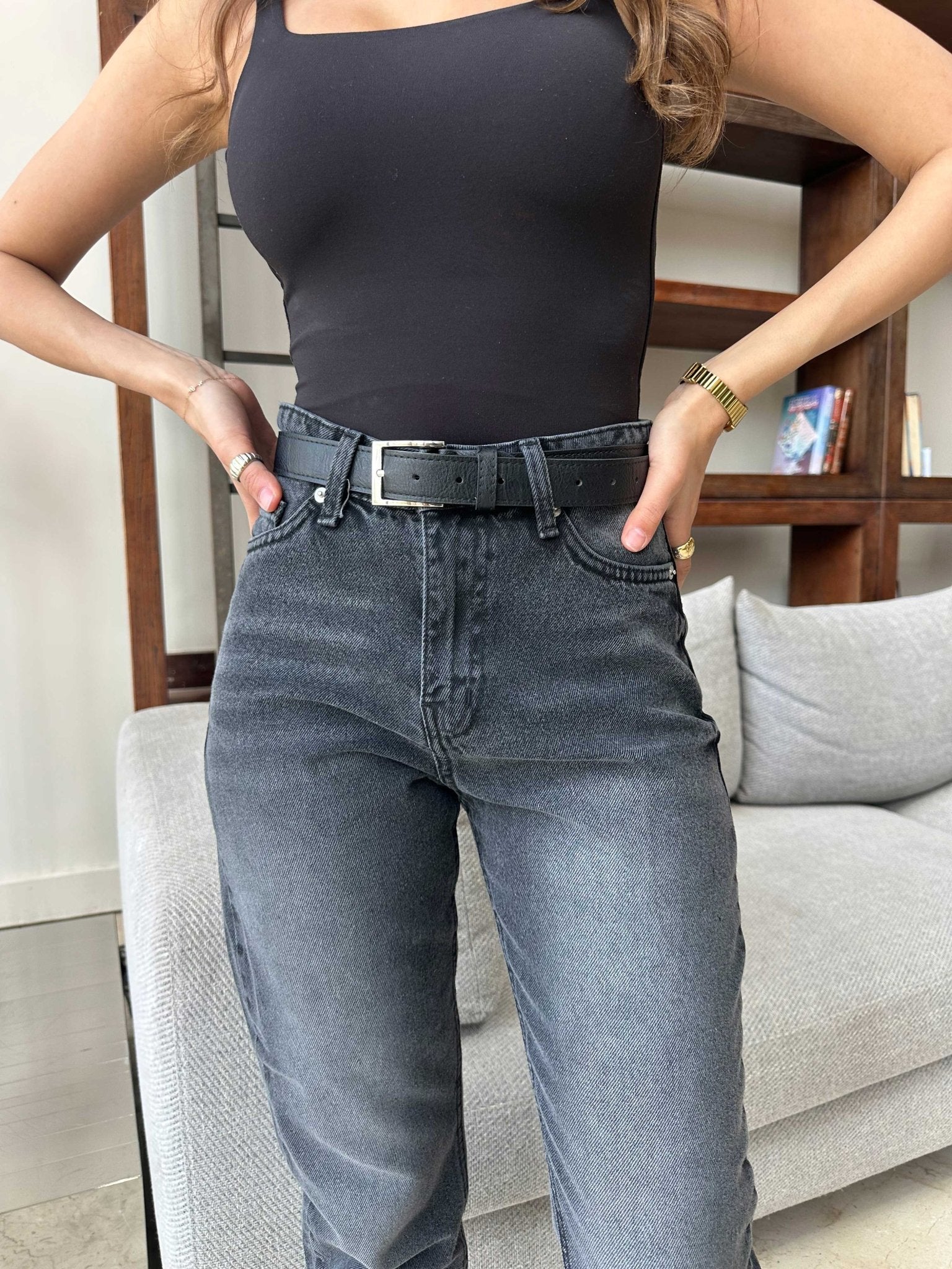 Mom-Fit - High-Waist Charcoal Jeans Mom-Fit Cizaro - Cizaro Jeans