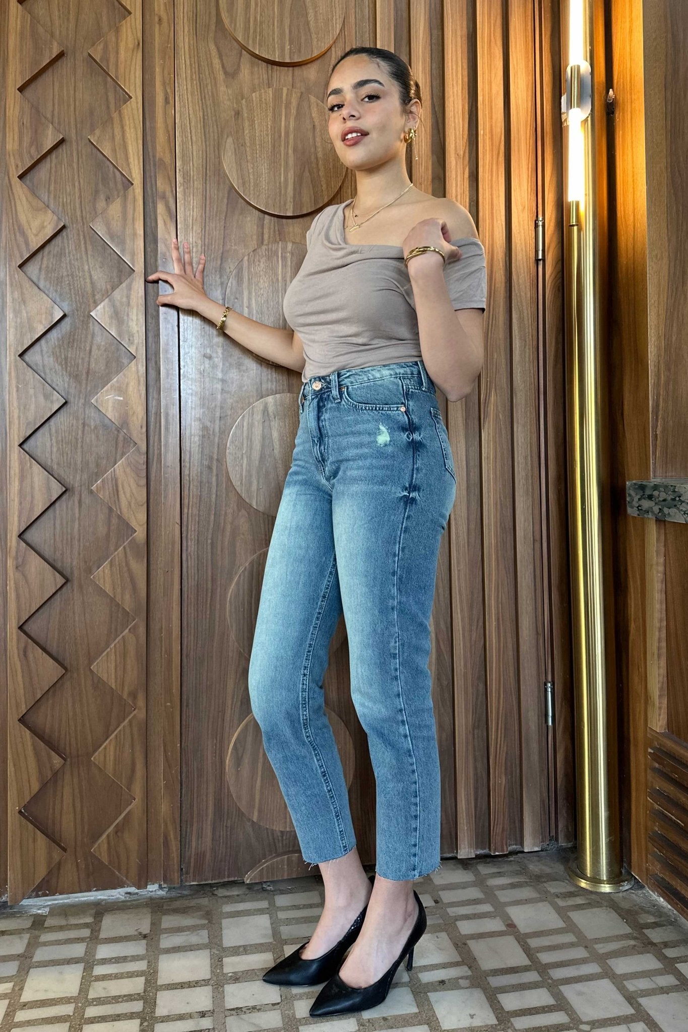 Mom-Fit - High-Waist Light Dirty Blue Jeans Mom-Fit CIZARO - Cizaro Jeans