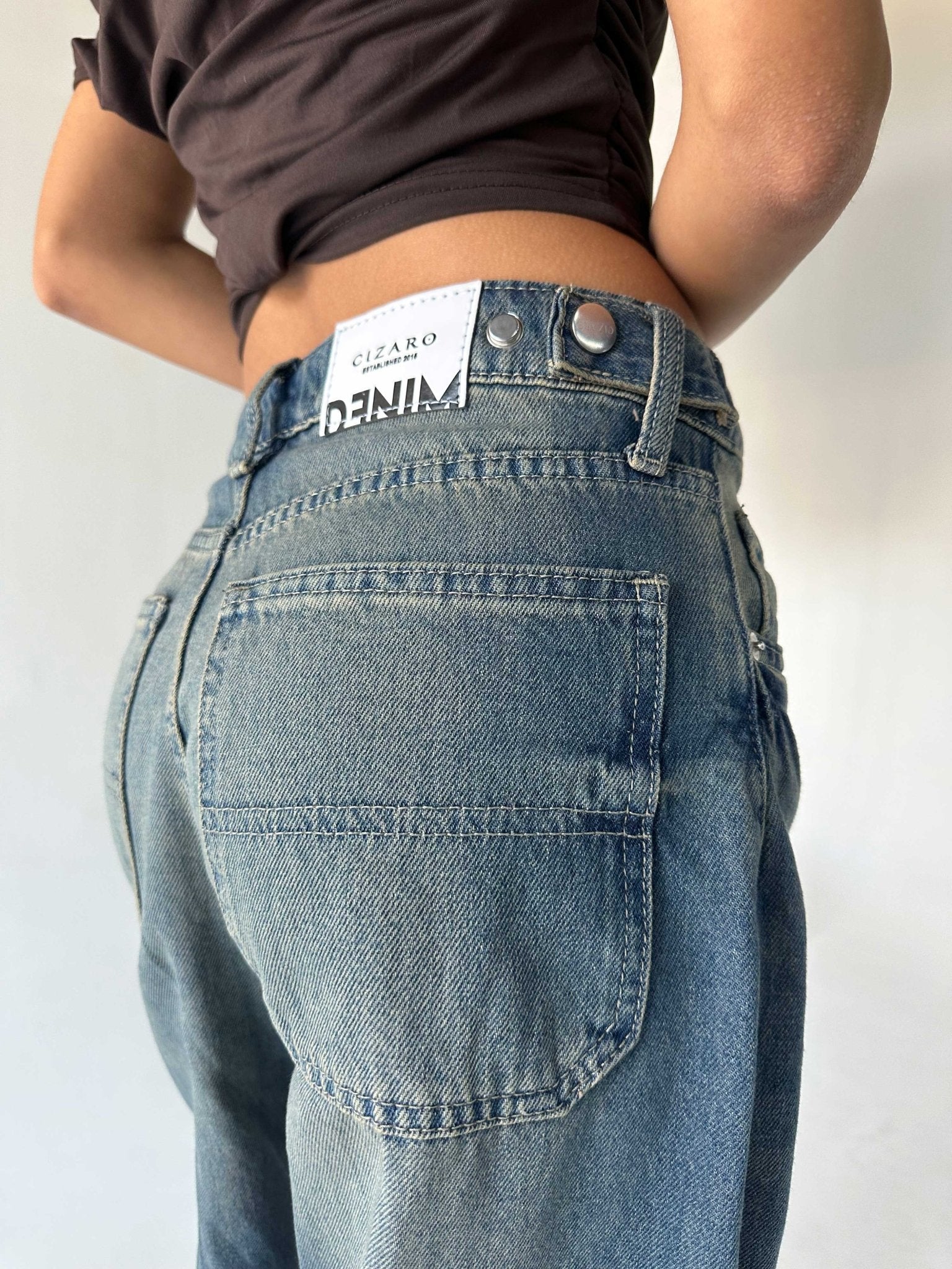 Skater - Flex Waist Med Vintage Blue Jeans barrel flex waist CIZARO - Cizaro Jeans