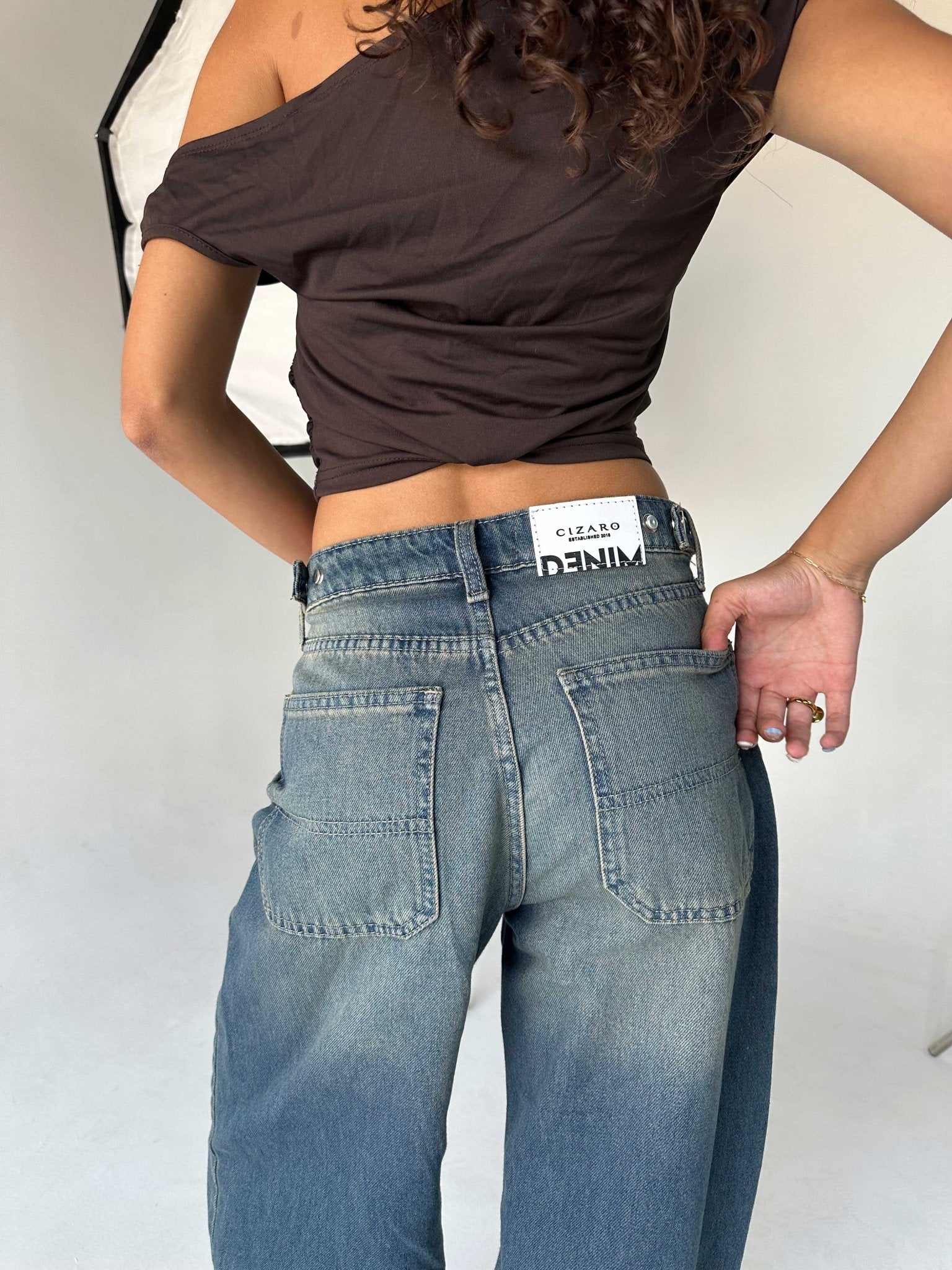 Skater - Flex Waist Med Vintage Blue Jeans barrel flex waist CIZARO - Cizaro Jeans