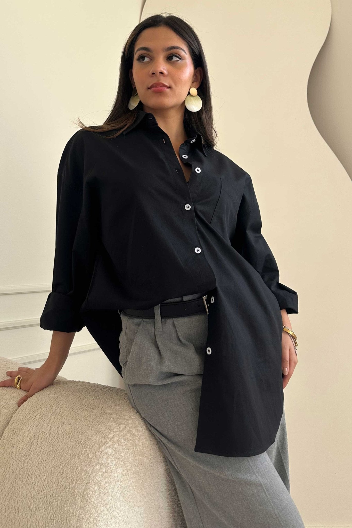 Oversized - Black Button-Down Shirt Shirt CIZNEW - Cizaro Jeans
