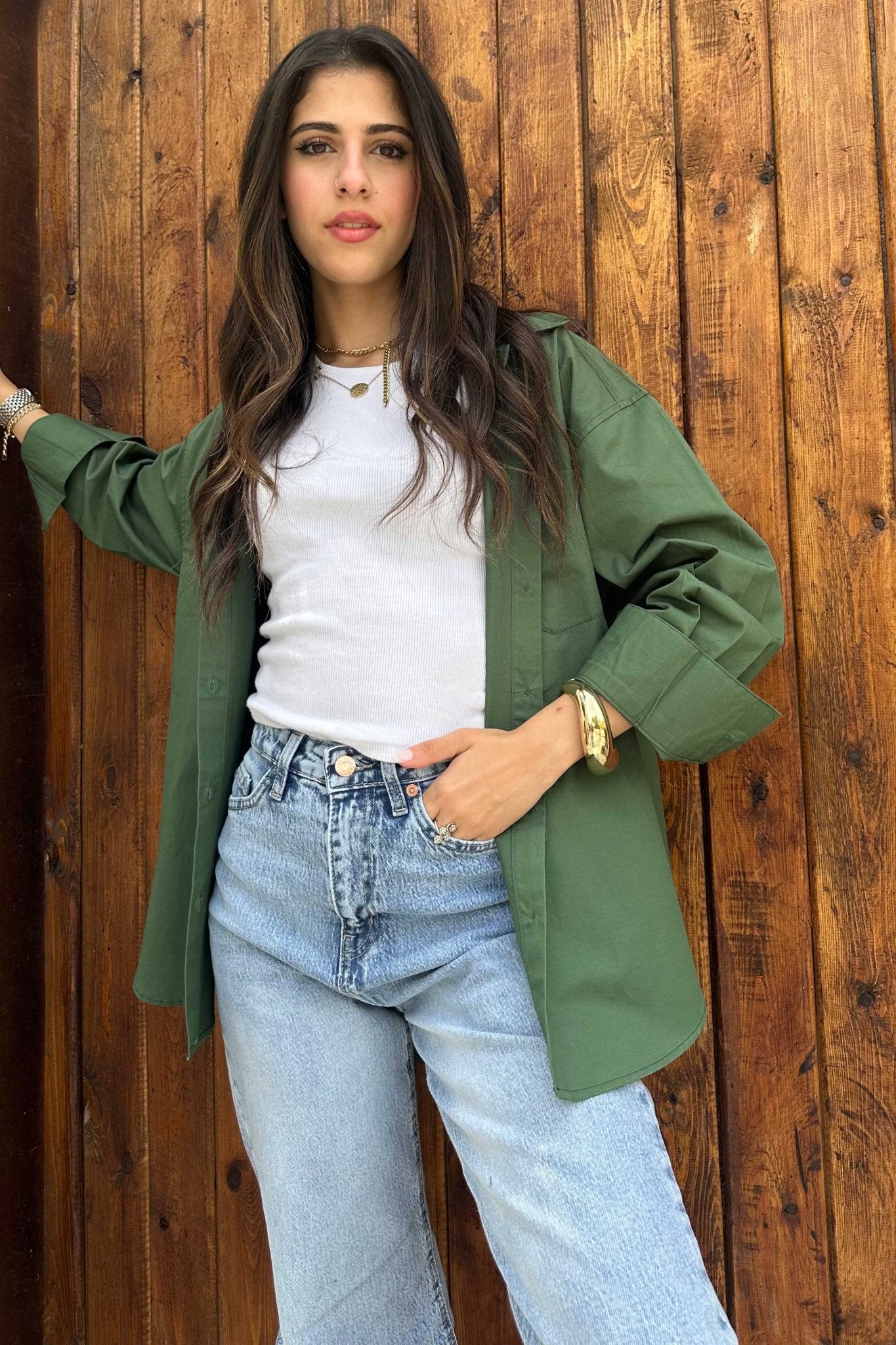 Oversized - Olive Green Shirt Shirt CIZNEW - Cizaro Jeans