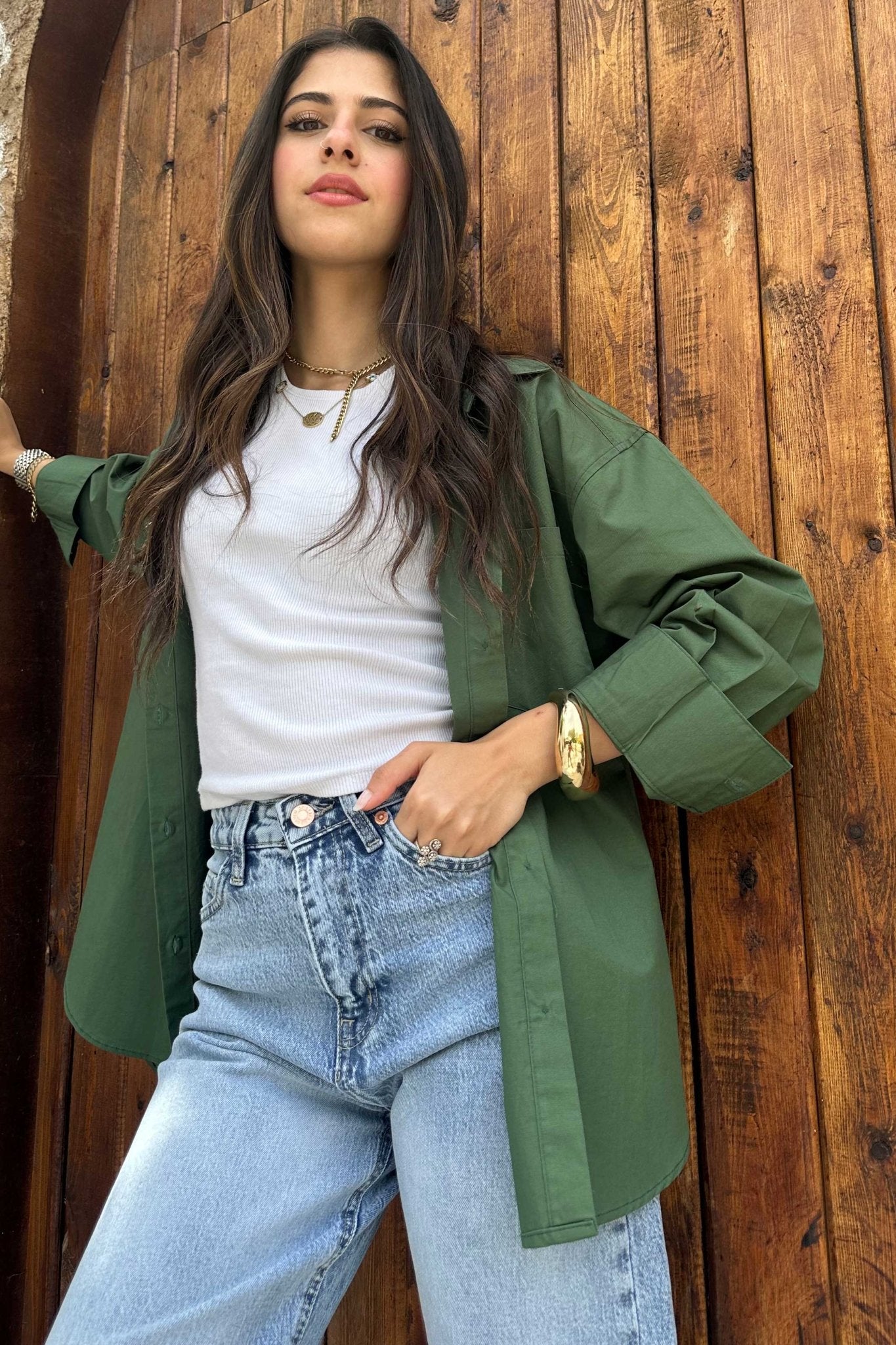 Oversized - Olive Green Shirt Shirt CIZNEW - Cizaro Jeans