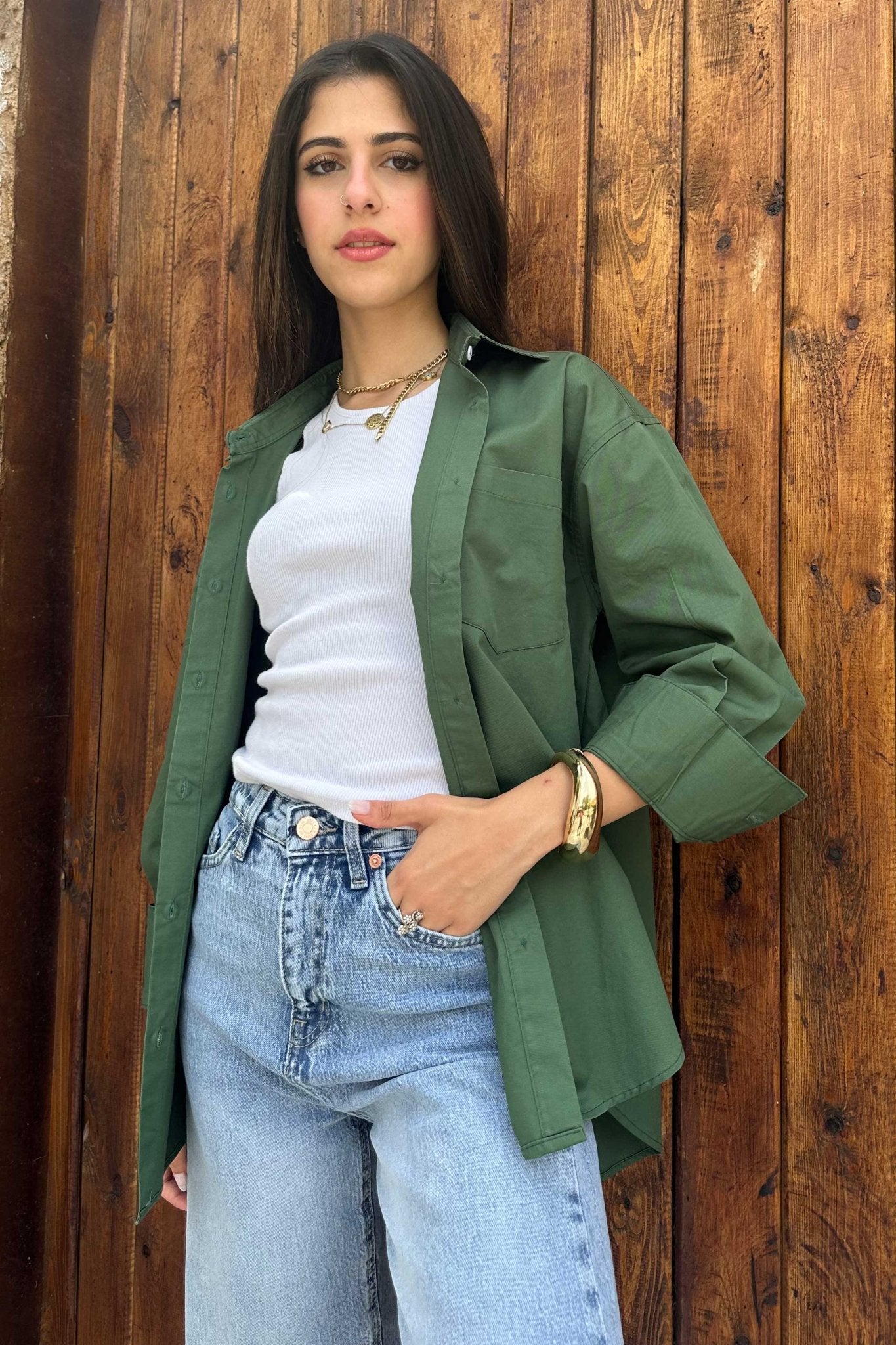 Oversized - Olive Green Shirt Shirt CIZNEW - Cizaro Jeans