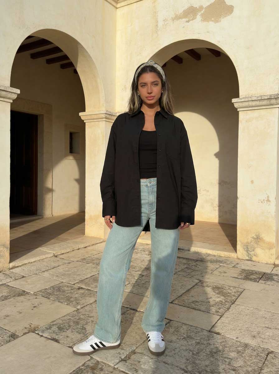 Oversized Poplin Shirt – Black Shirt CIZARO - Cizaro Jeans