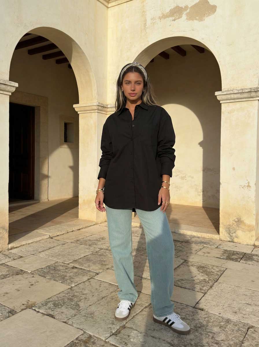 Oversized Poplin Shirt – Black Shirt CIZARO - Cizaro Jeans