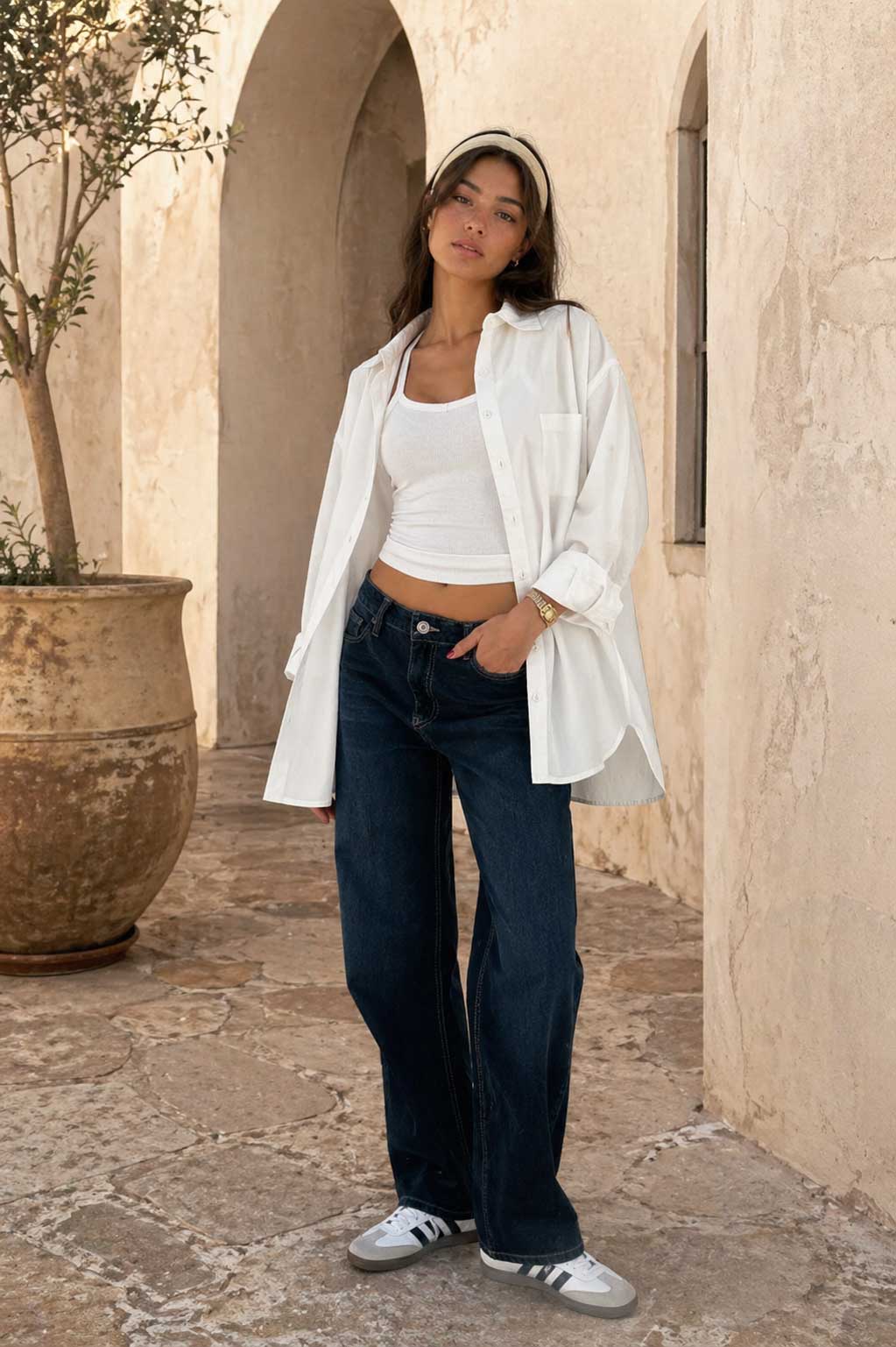 Oversized Poplin Shirt – White Shirt CIZARO - Cizaro Jeans