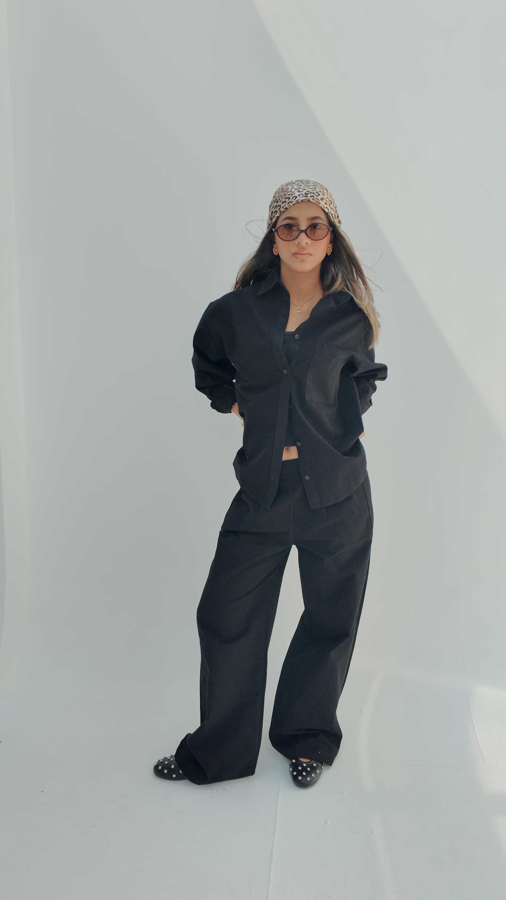 Black Oversized Shirt – Linen Effect