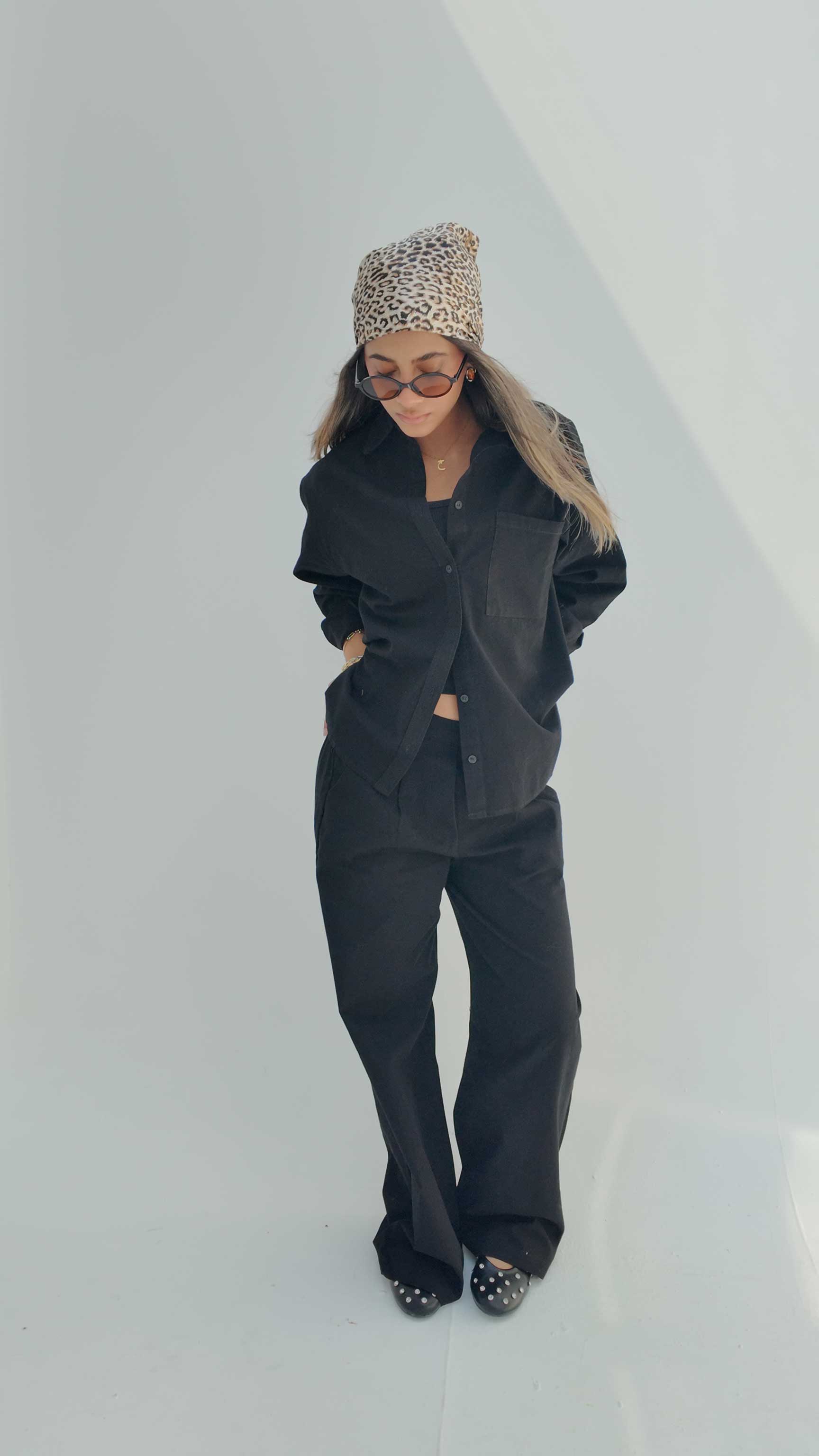 Black Oversized Shirt – Linen Effect