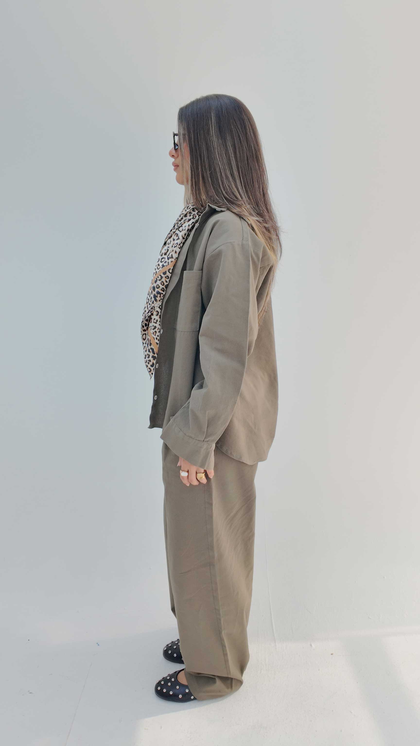 Deep Olive Oversized Shirt – Linen Effect