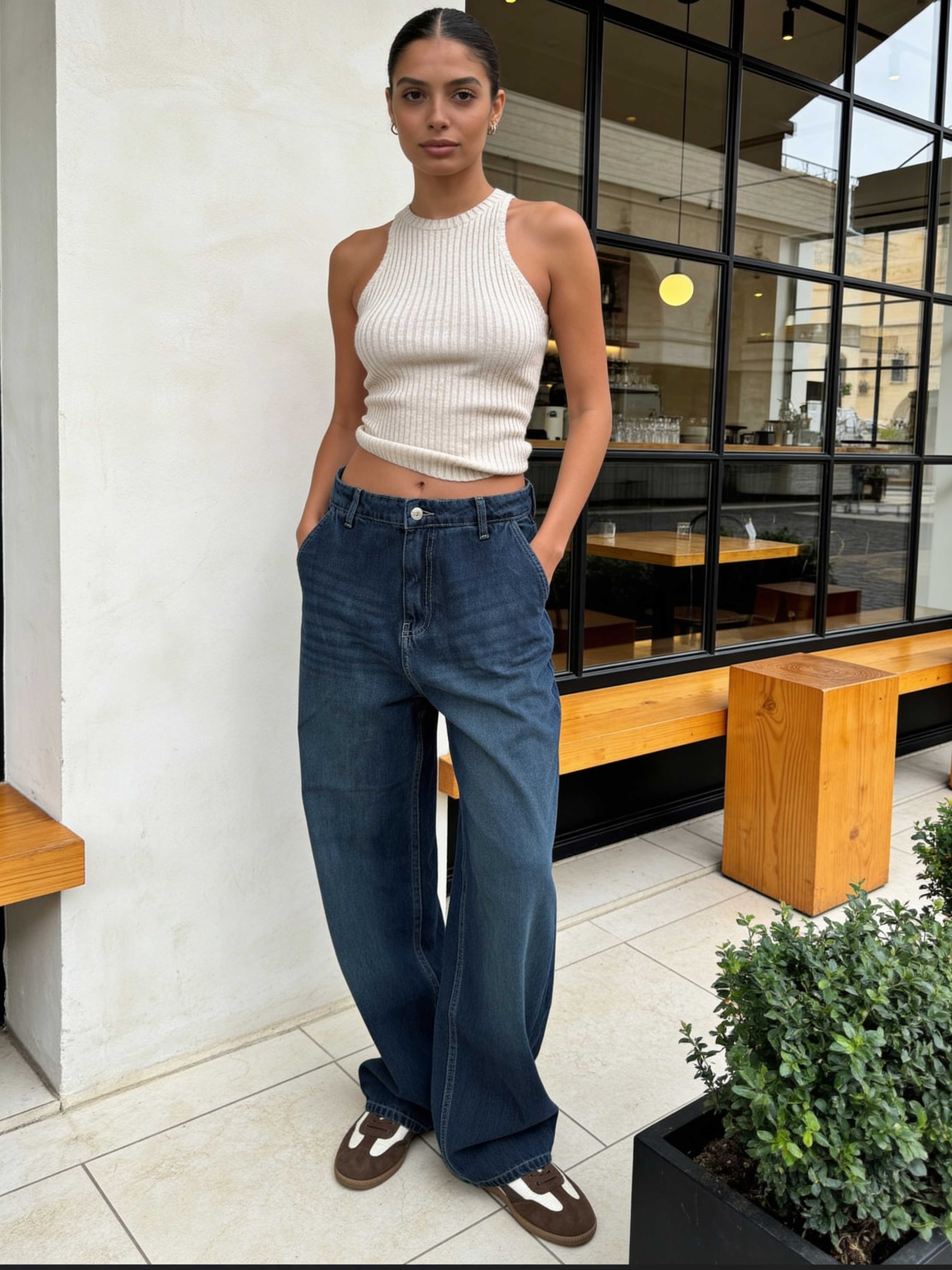 Skater – High-Waist Deep Vintage Green Jeans Skater CIZARO - Cizaro Jeans