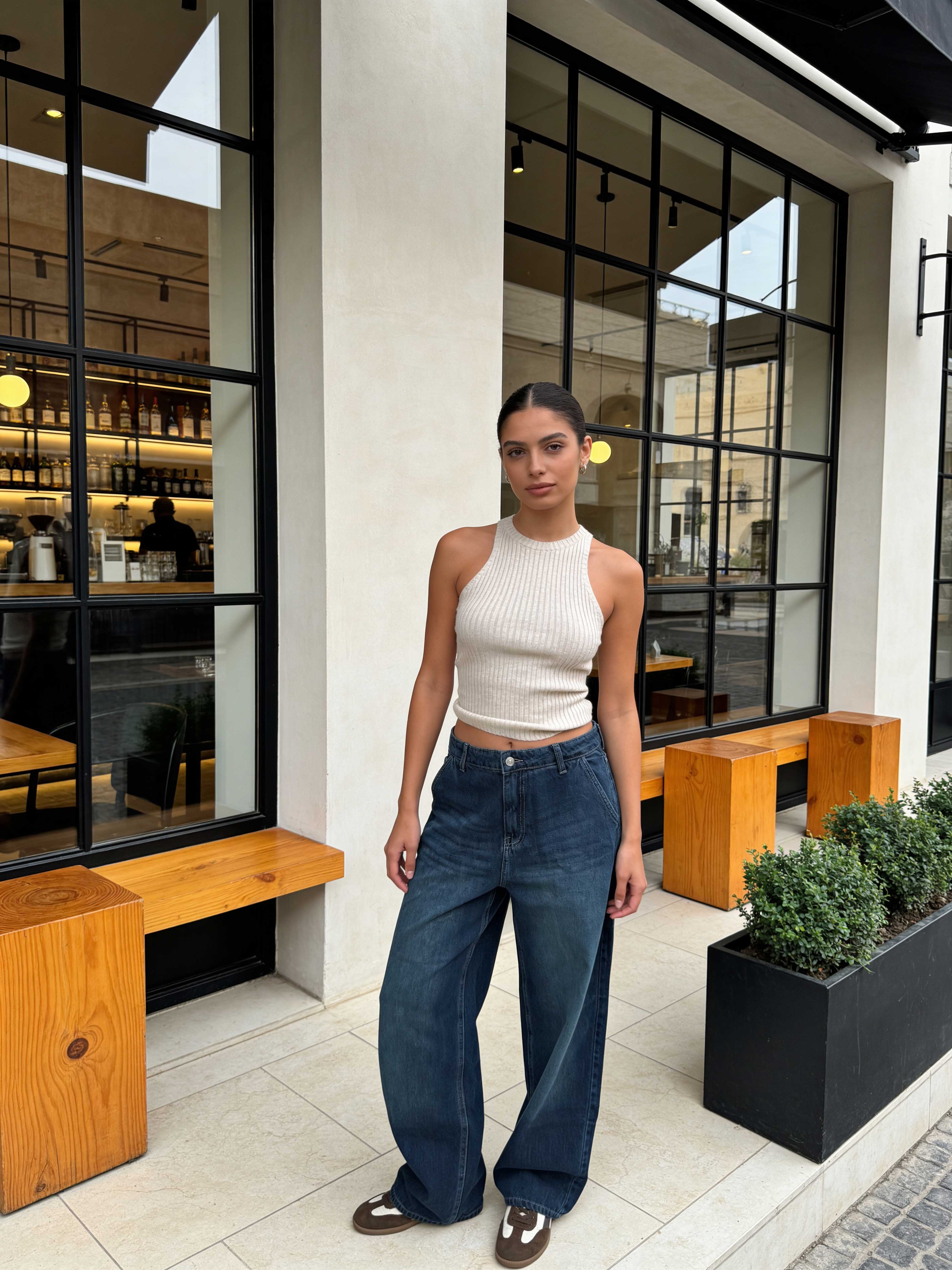 Skater – High-Waist Deep Vintage Green Jeans Skater CIZARO - Cizaro Jeans