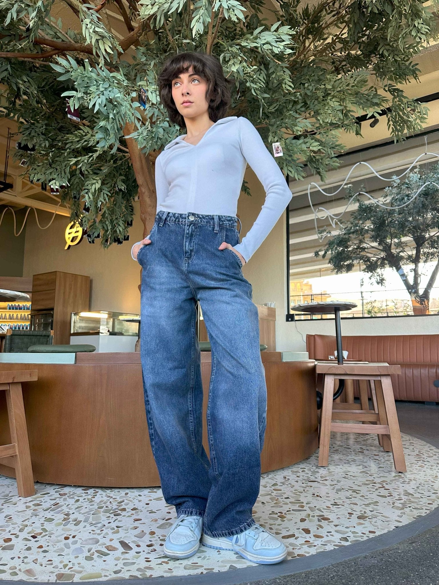 Skater - Mid Navy Blue Washed Skater Jeans. Baggy CIZARO - Cizaro Jeans