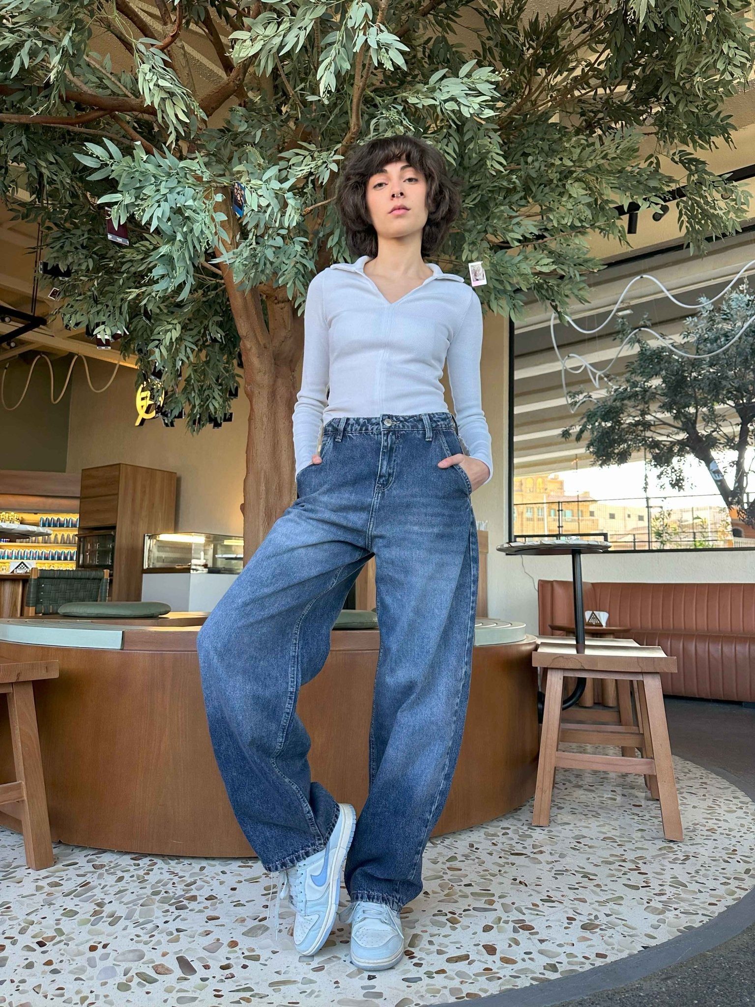 Skater - Mid Navy Blue Washed Skater Jeans. Baggy CIZARO - Cizaro Jeans