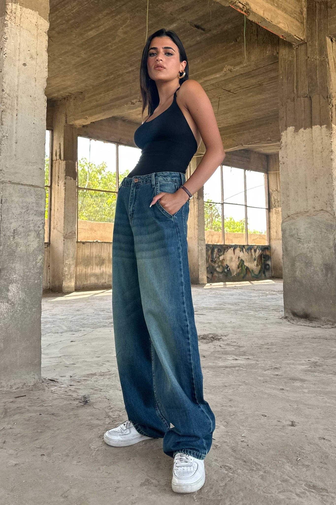 Skater - High-Waist Deep Vintage Blue Jeans skater CIZARO - Cizaro Jeans