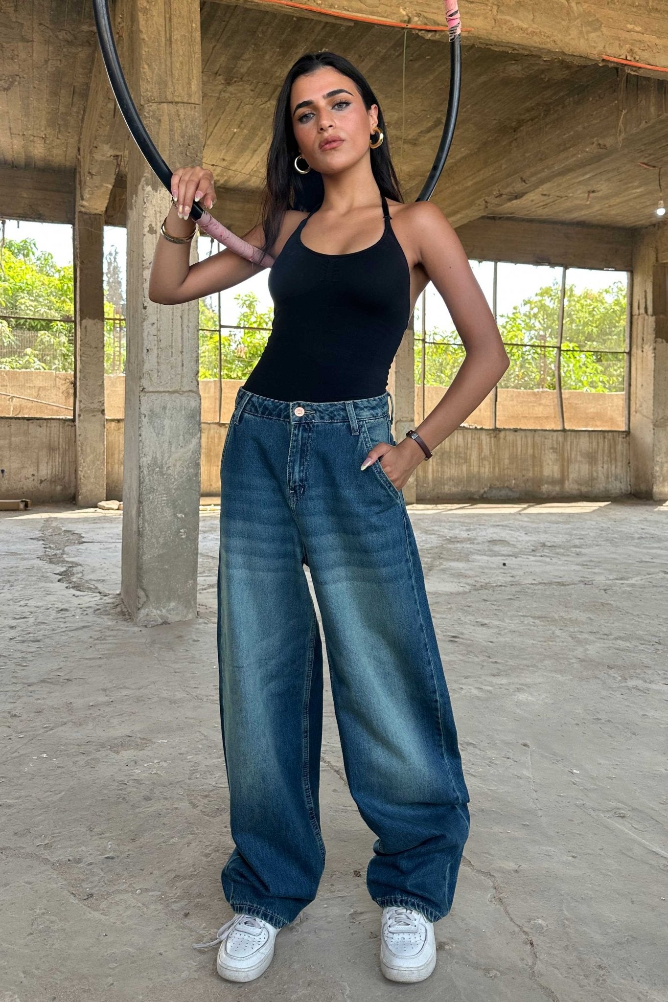 Skater - High-Waist Deep Vintage Blue Jeans skater CIZARO - Cizaro Jeans