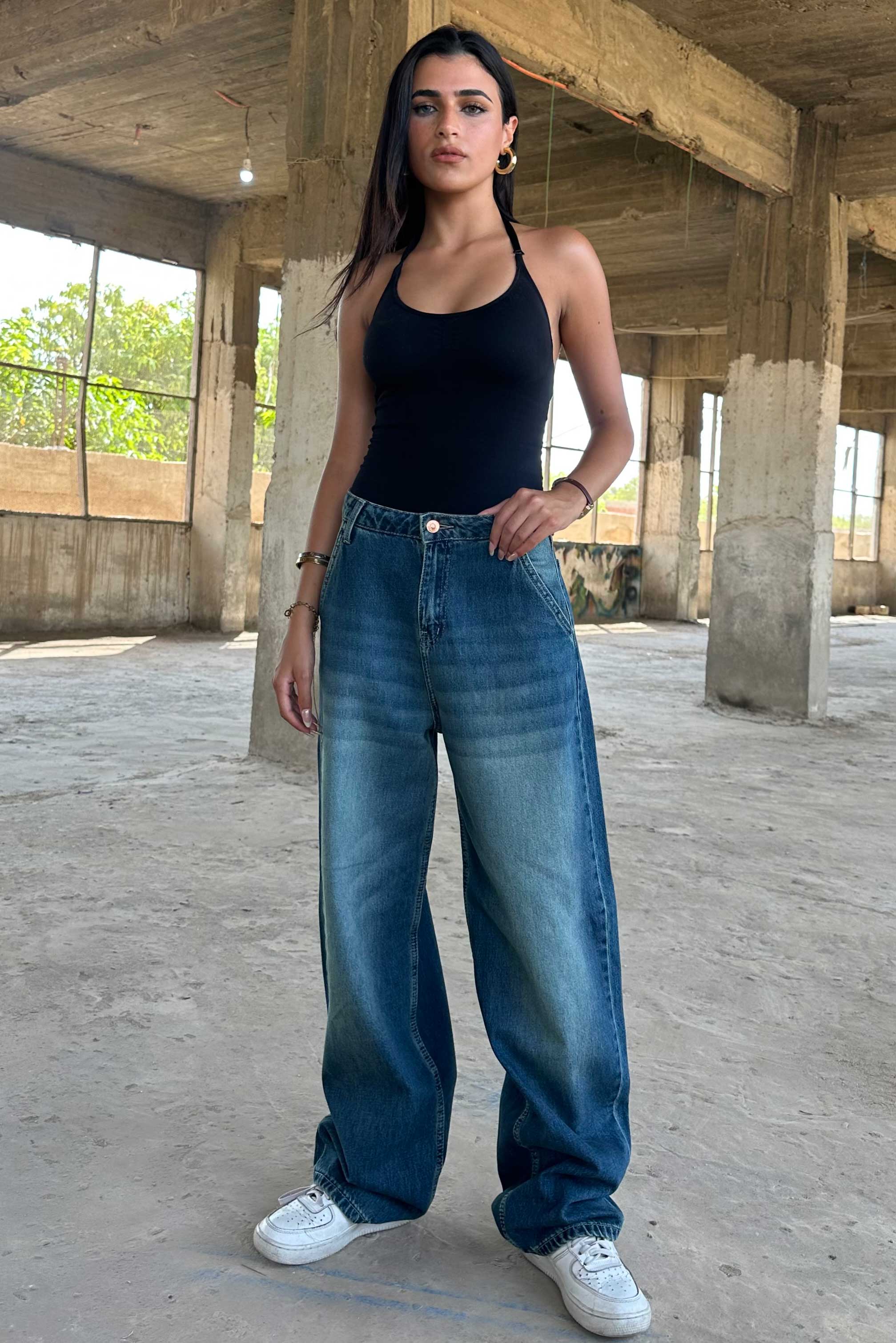 Skater - High-Waist Deep Vintage Blue Jeans skater CIZARO - Cizaro Jeans